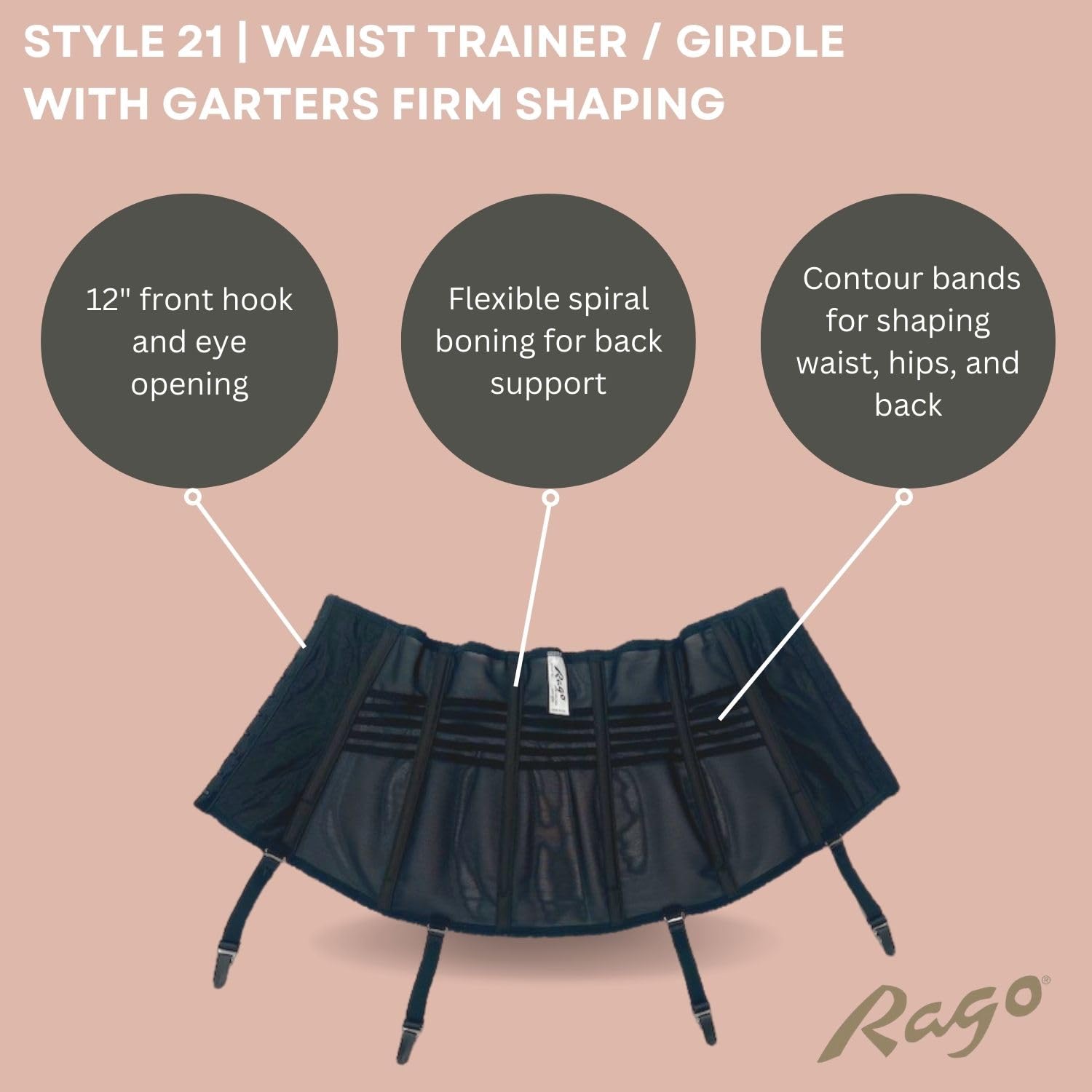 Rago Firm Control Waist Trainer Girdle with Garters — image 3