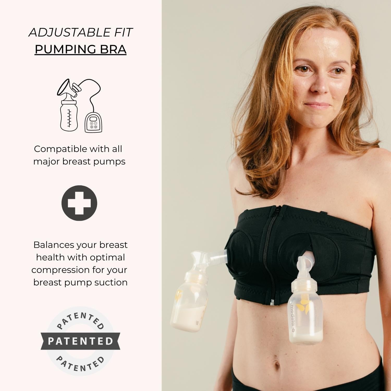 Back of the Simple Wishes pumping bandeau showing the wide vertical Velcro adjuster