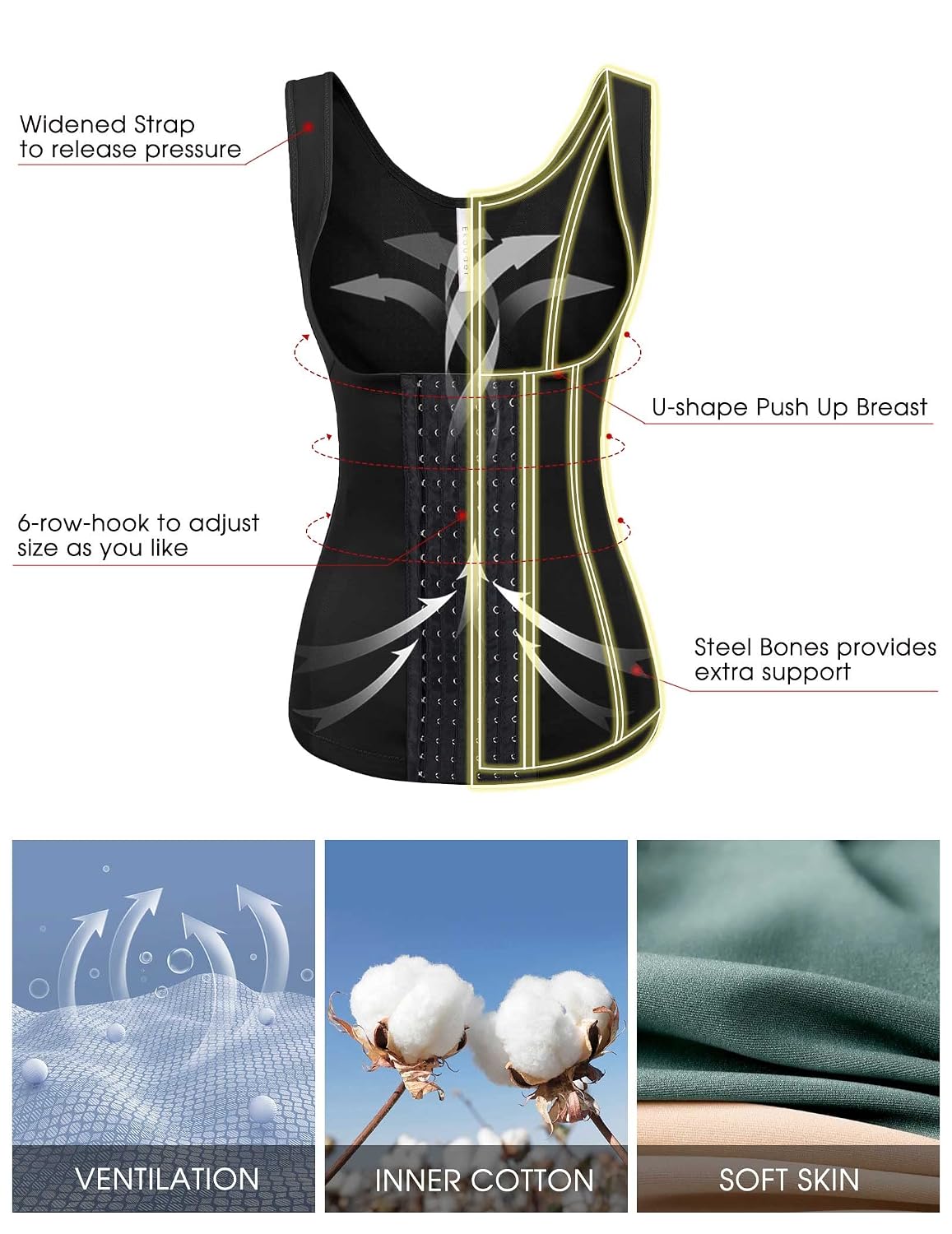 Ekouaer Women's Underbust Steel Boned Corset — image 2