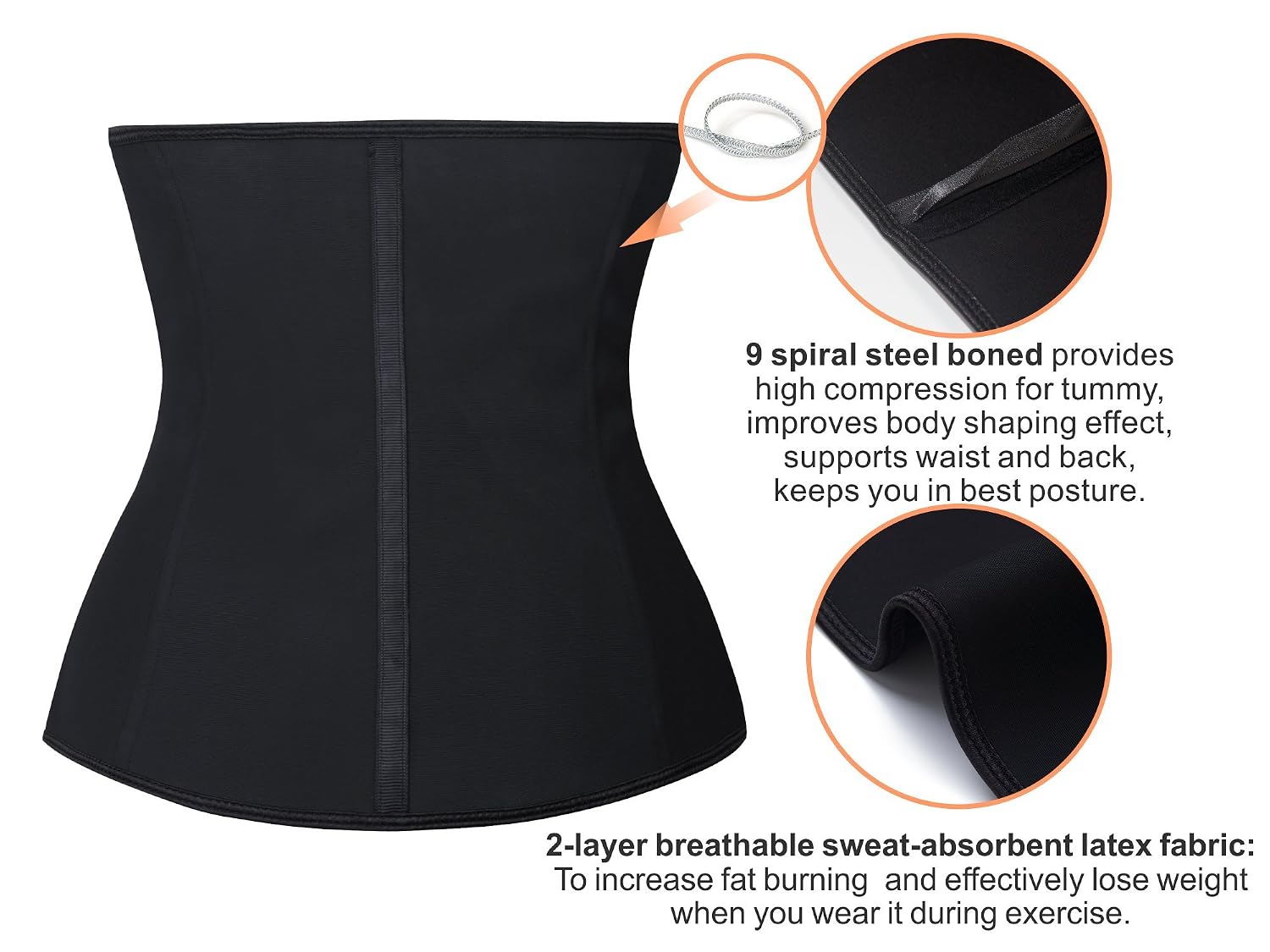 YIANNA Latex Waist Trainer with Zipper Tummy Control — image 4