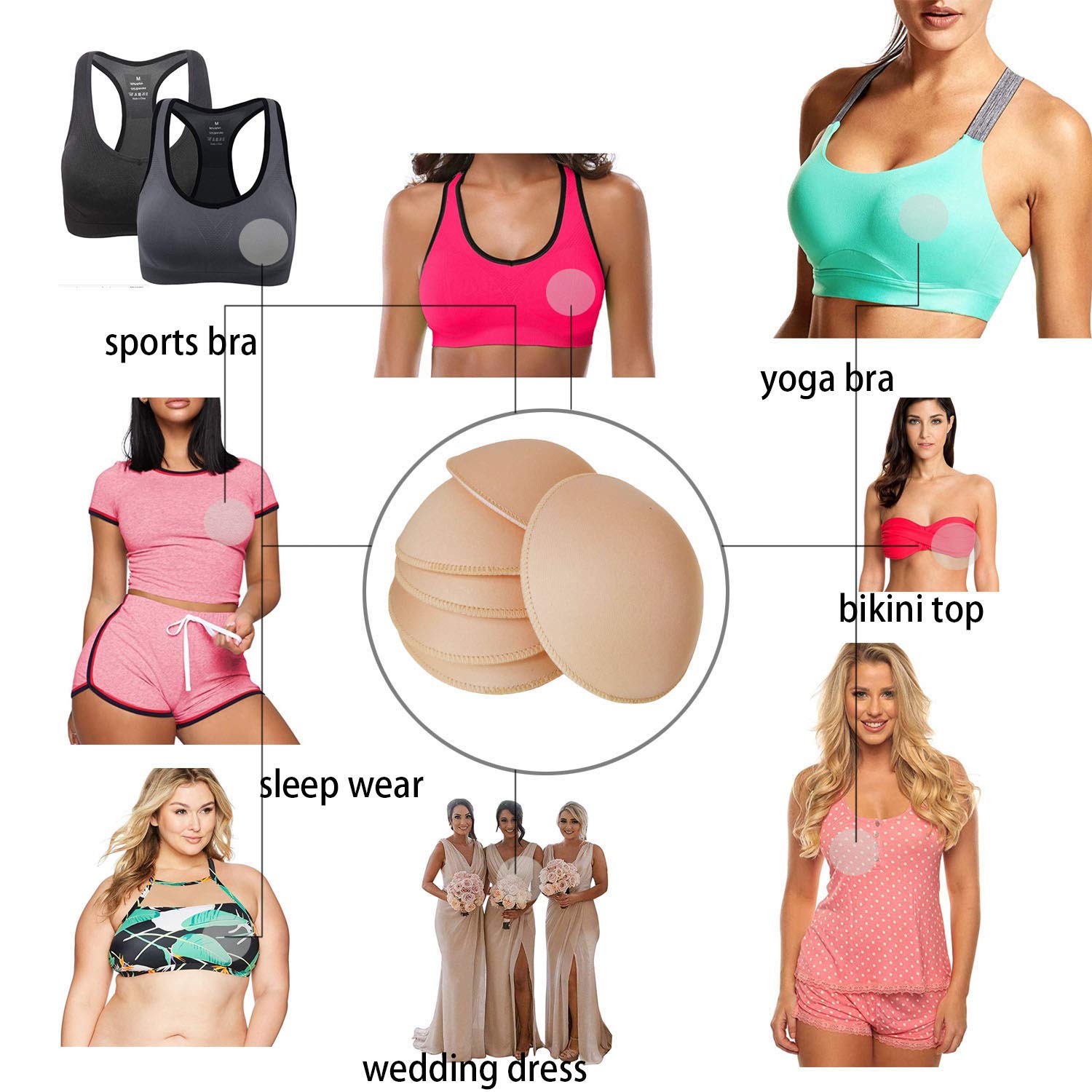 WMugthome Round Seam Bra Pads for Women — image 6