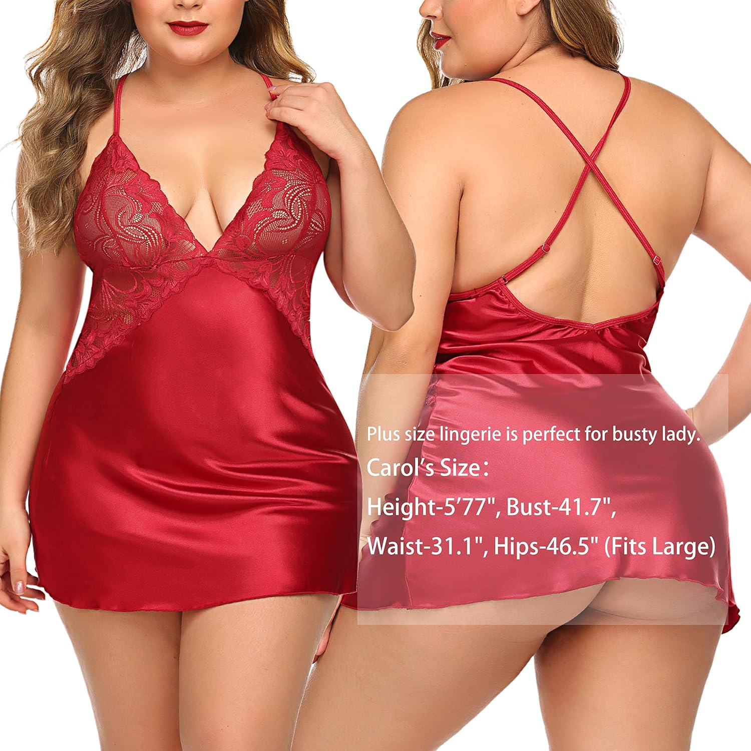 Avidlove Women's V-Neck Satin Lace Babydoll Chemise — image 6