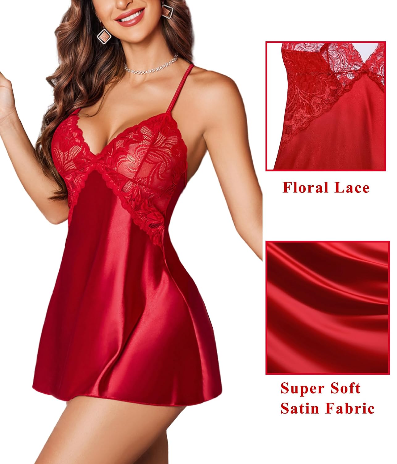 Avidlove Women's V-Neck Satin Lace Babydoll Chemise — image 7
