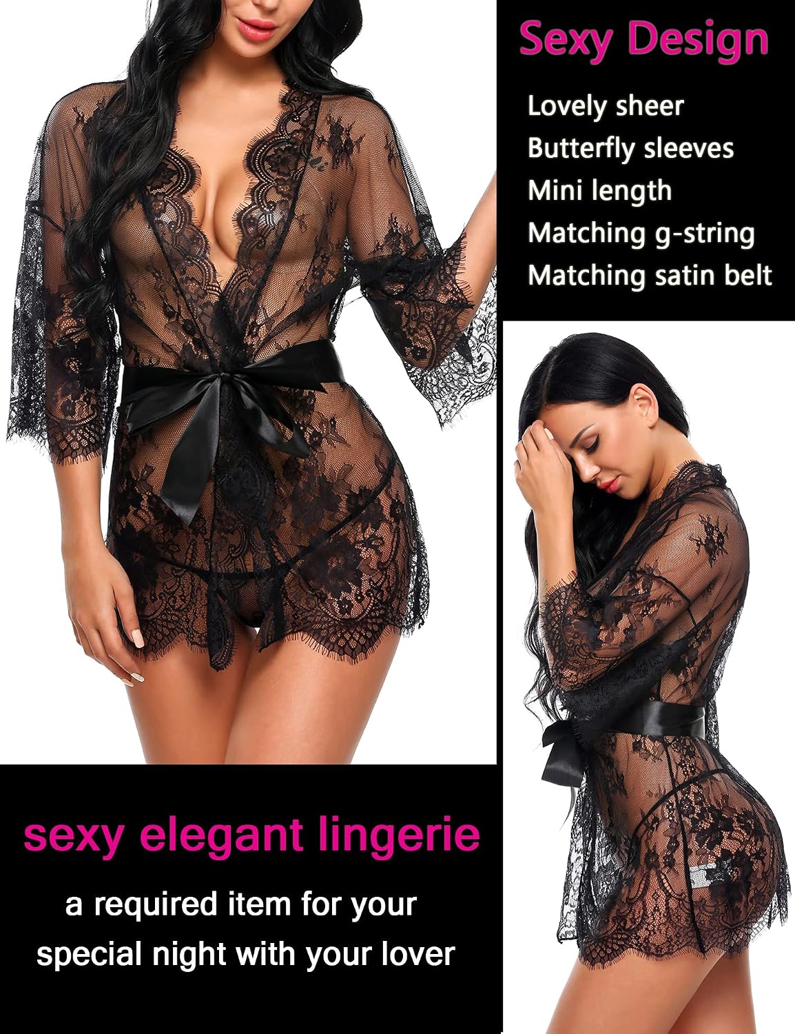 Avidlove Lace Mesh Babydoll Kimono Robe — image 4