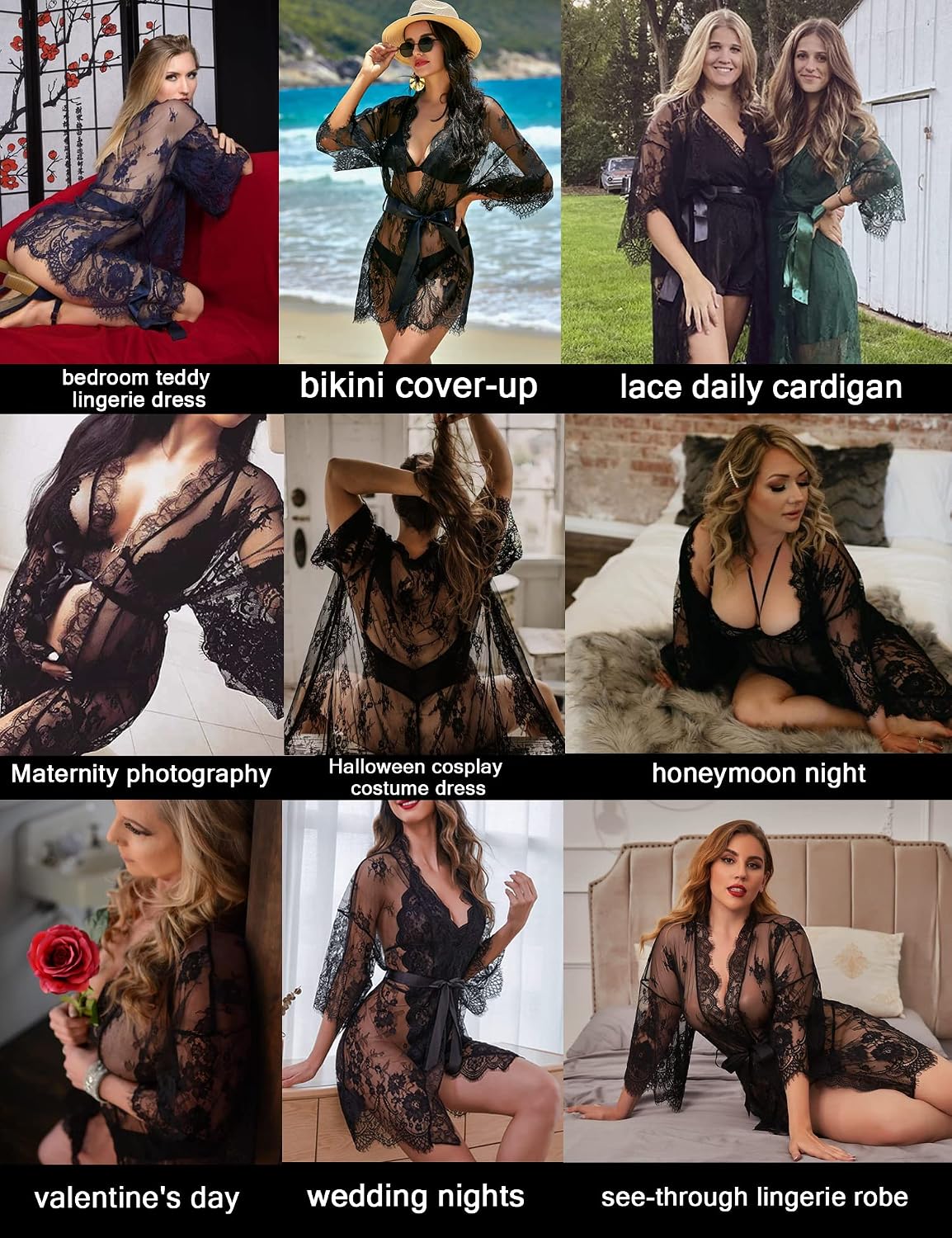 Avidlove Lace Mesh Babydoll Kimono Robe — image 6