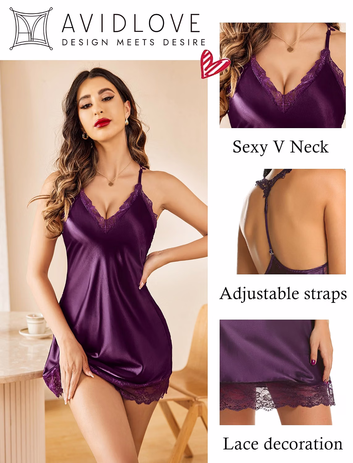 Avidlove Satin Lace Deep V Halter Babydoll — image 4