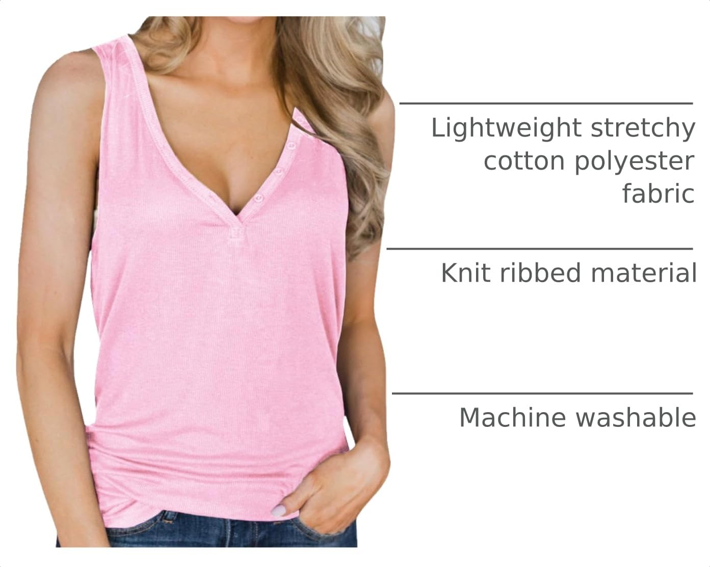 Dellytop Women's V Neck Henley Tank Top — image 4