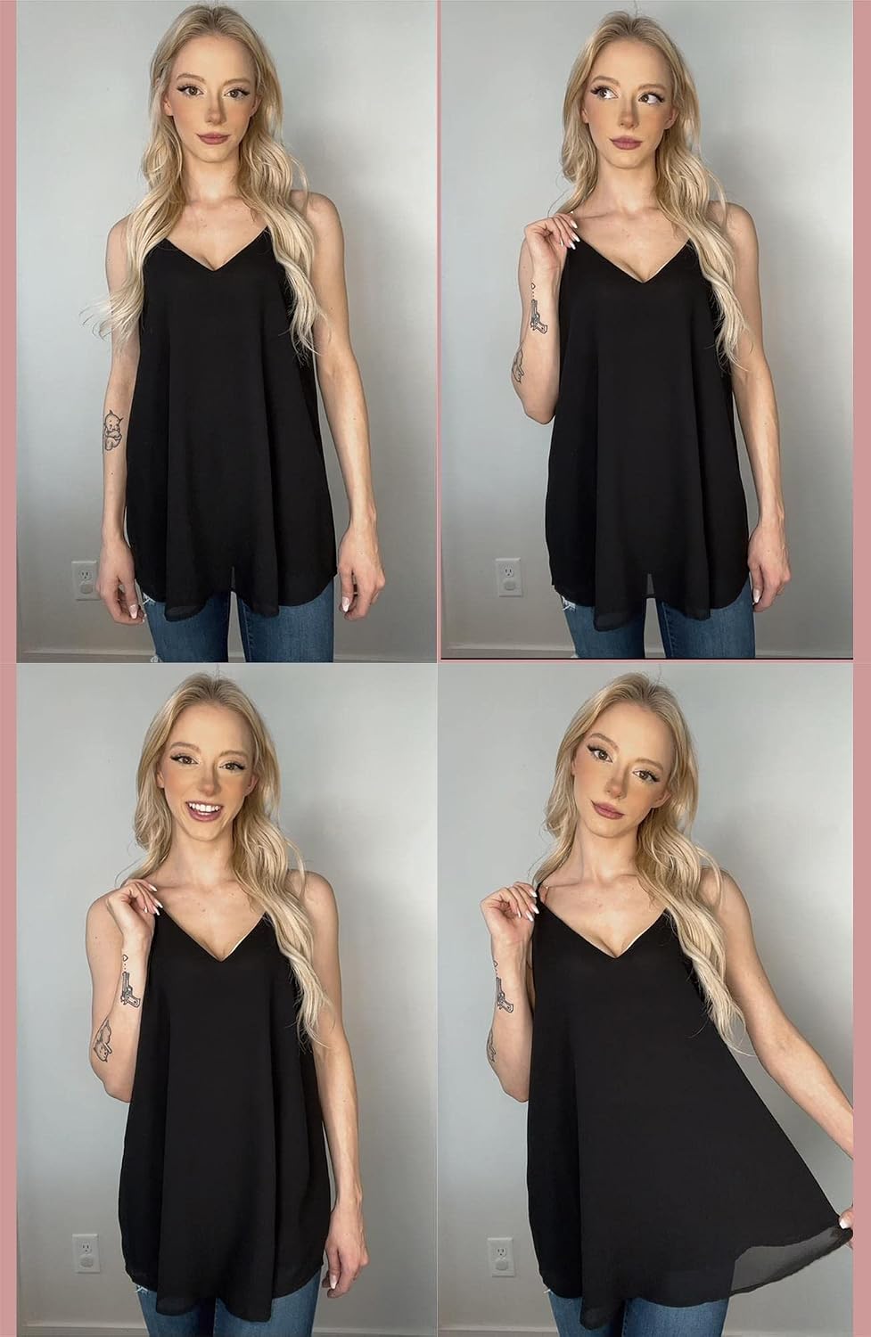 SUNAELIA Chiffon V Neck Cami Tank Top — image 4