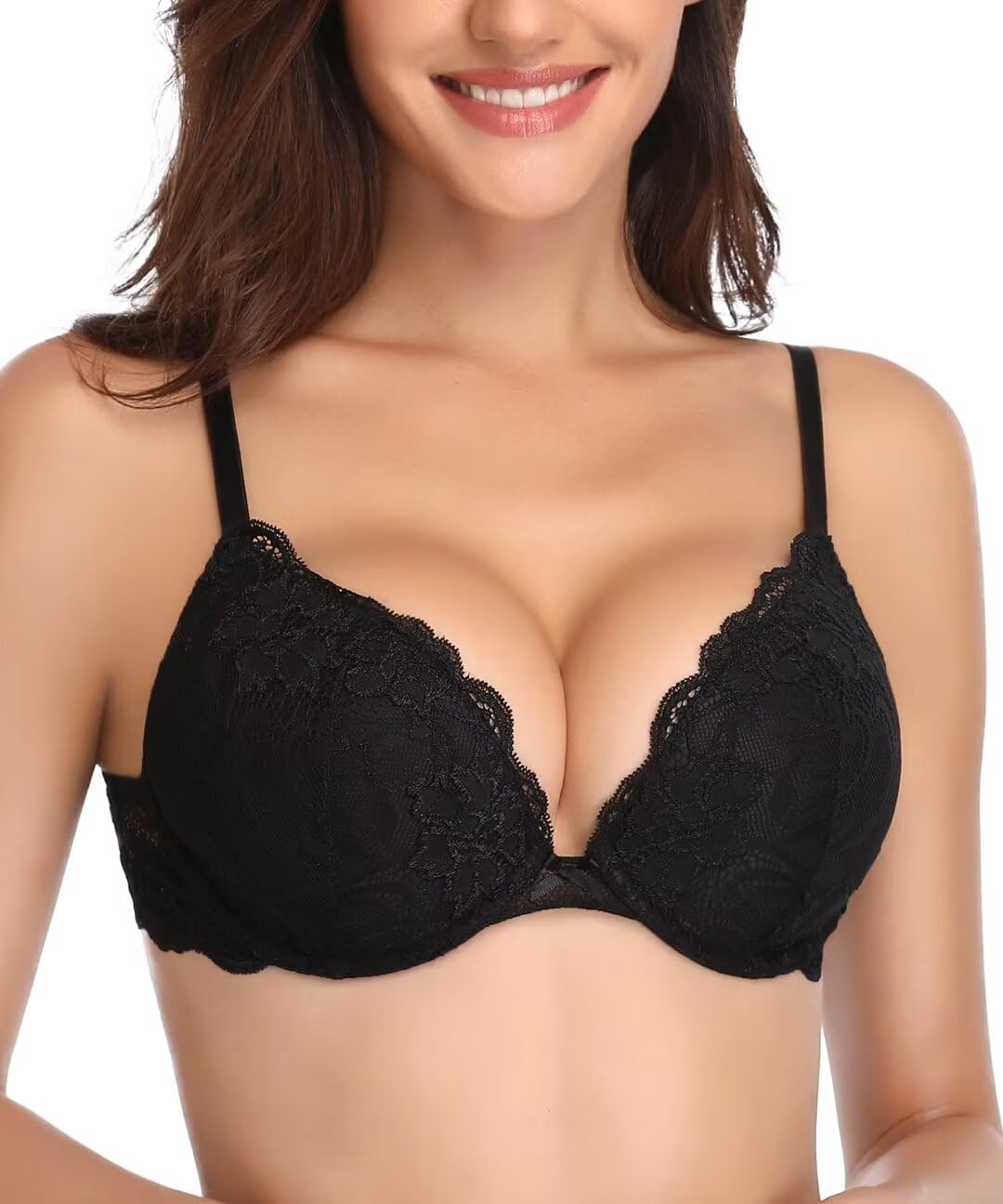 Deyllo Women's Push Up Lace Padded Underwire Bra