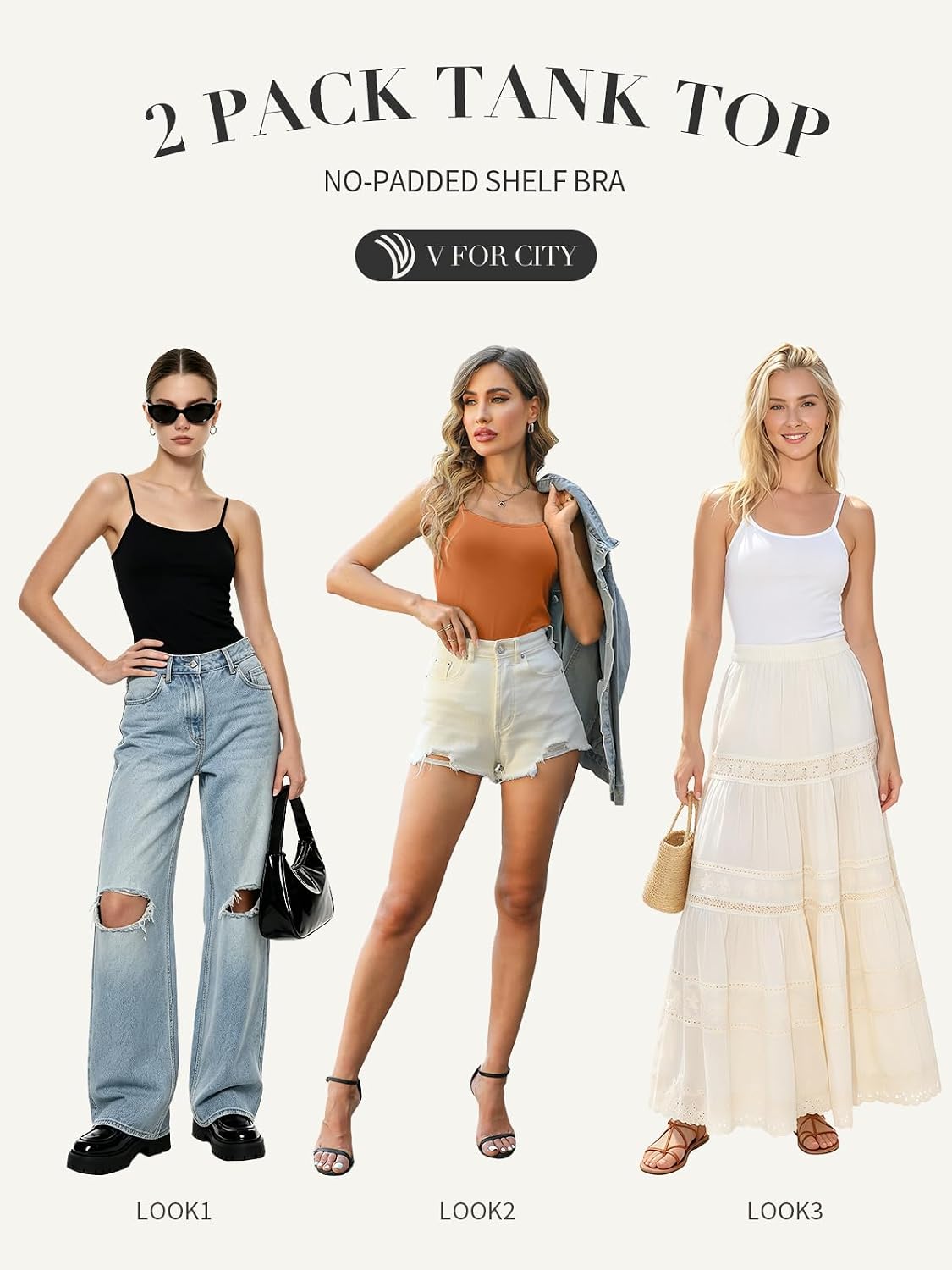 V FOR CITY Cotton Tank Top with Shelf Bra — image 8