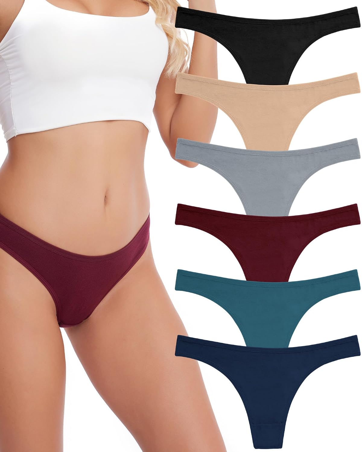 ANZERMIX Women's Cotton Thong Panties 6-Pack