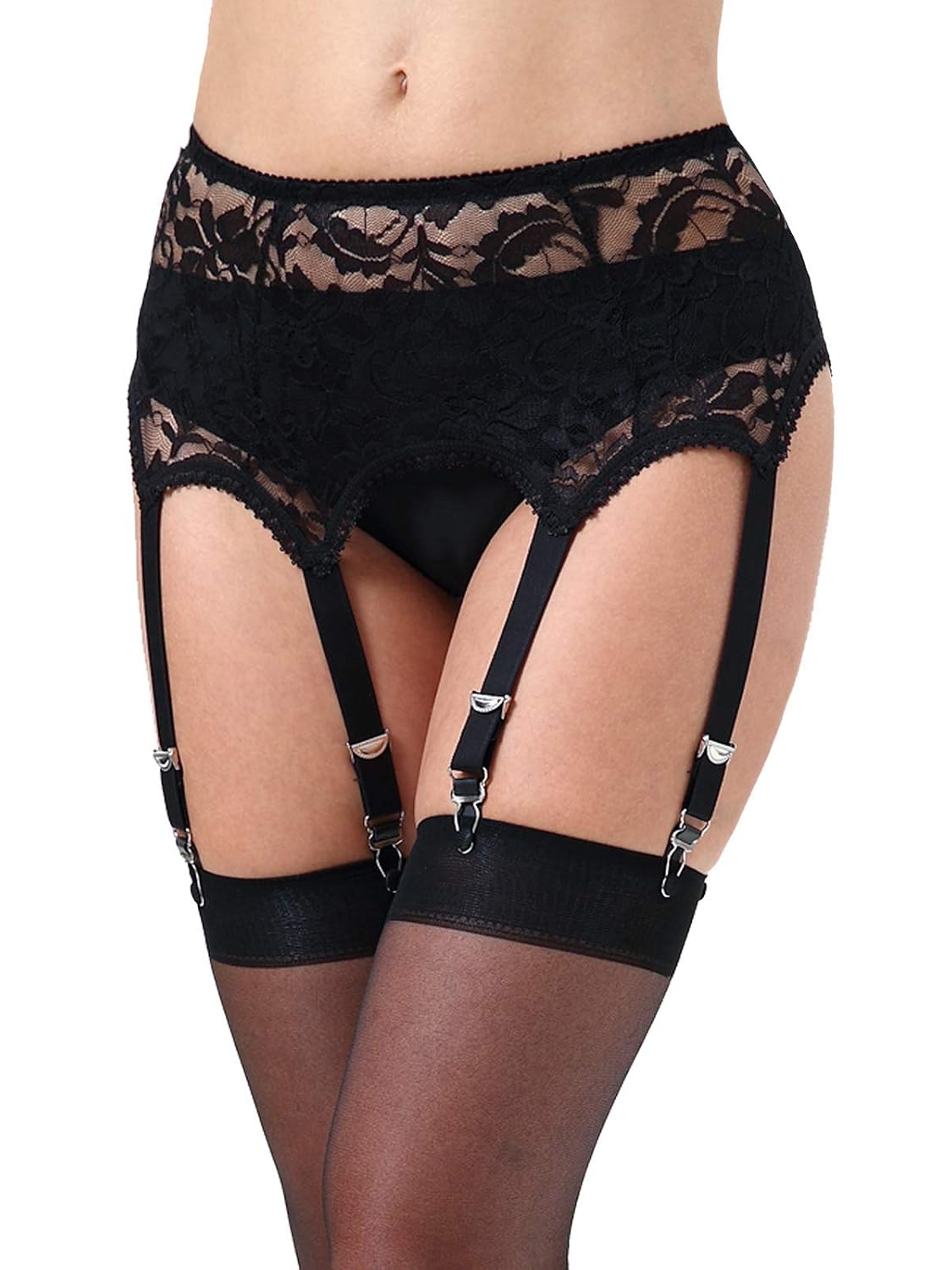 Confonze Lace Garter Belt with 6 Straps