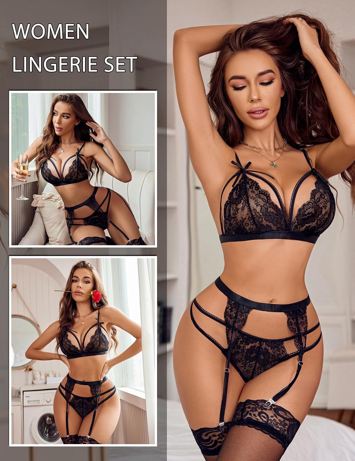 Women's Lace Teddy Bodysuit with Garter Belts — image 2