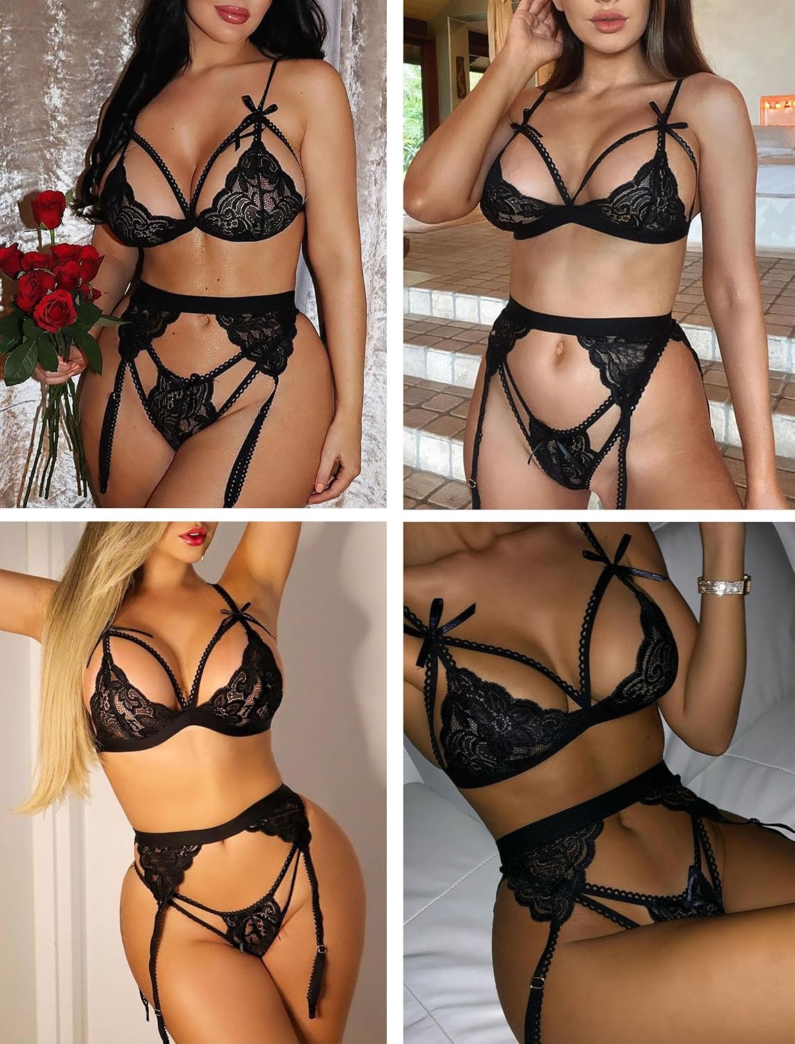 Women's Lace Teddy Bodysuit with Garter Belts — image 4