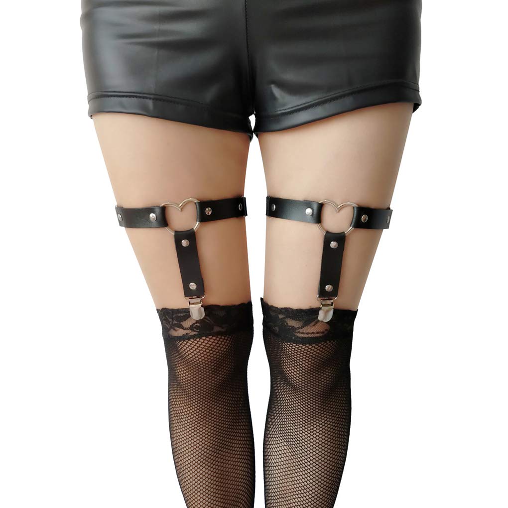 YunPeng Women's Leather Heart Garter Set