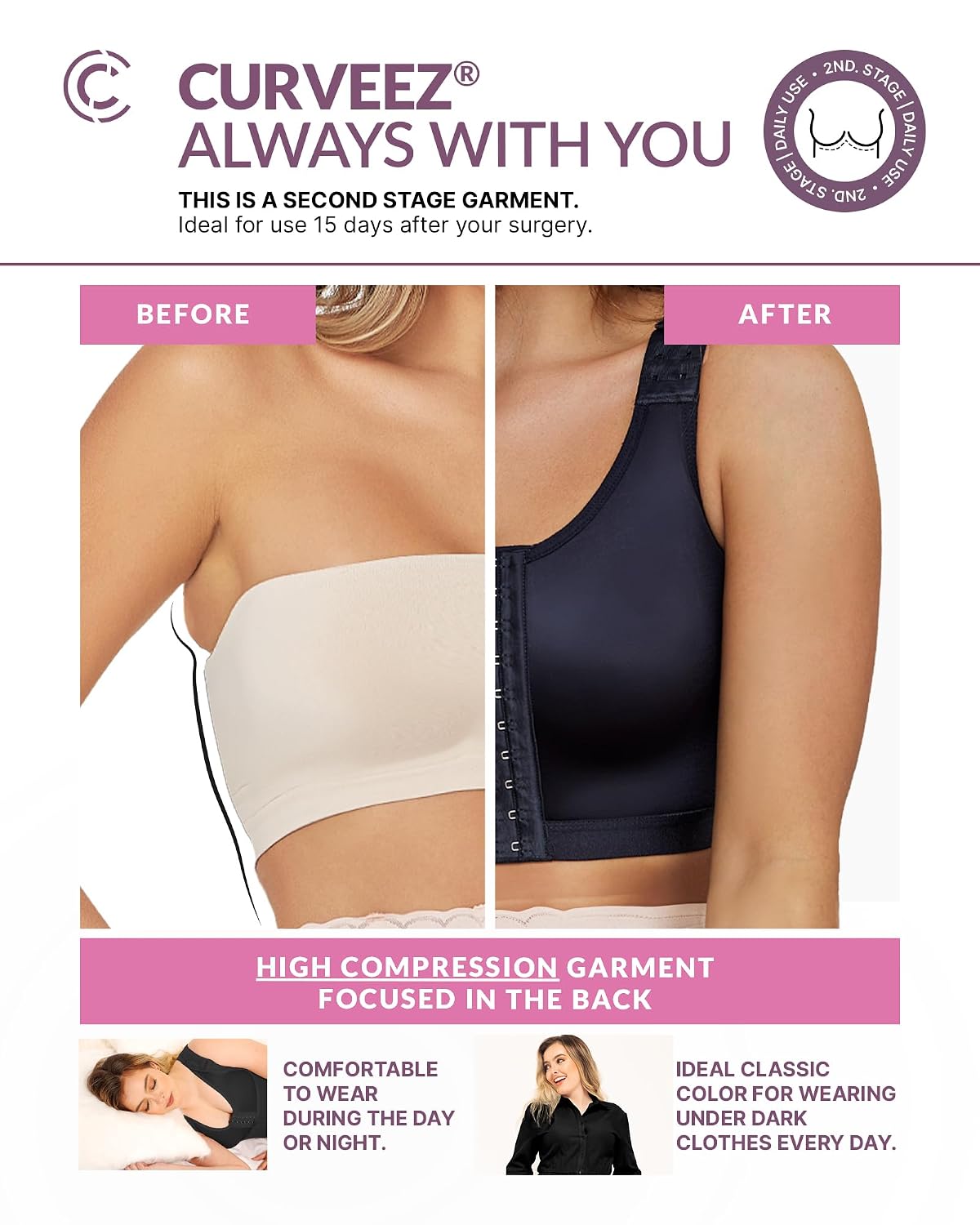 CURVEEZ Front Closure Wireless Compression Bra — image 5