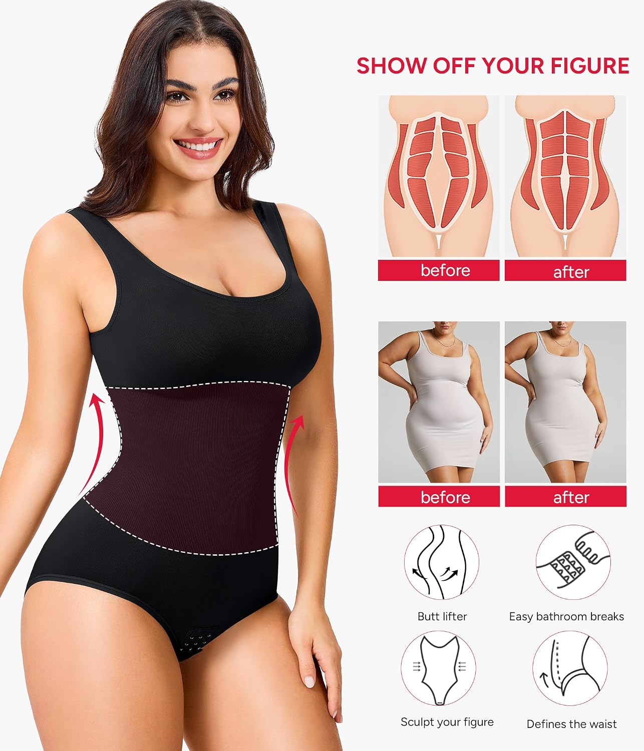 Nebility Women's Tummy Control Shapewear Bodysuit Waist Trainer — image 4