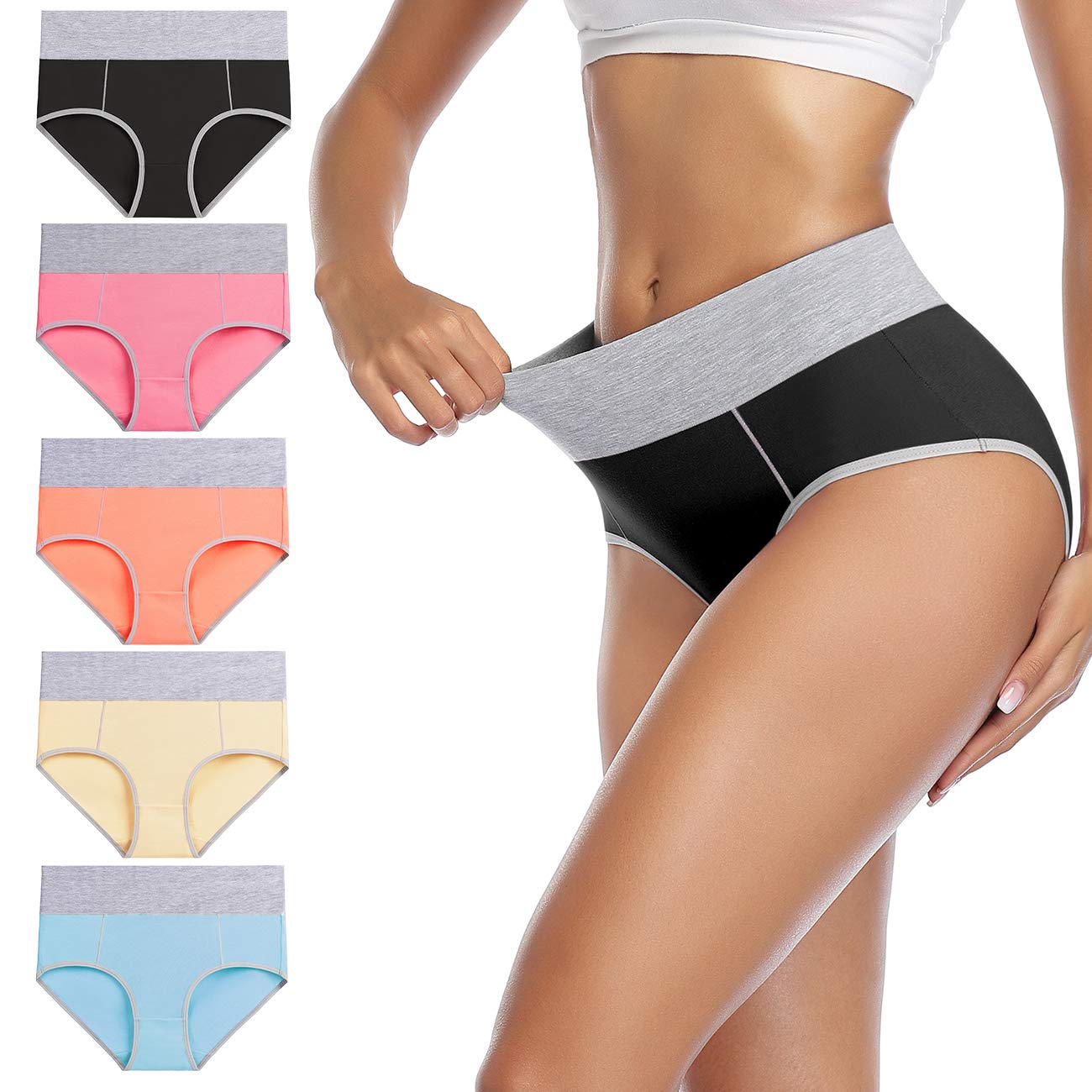 Wirarpa Women's High Waist Cotton Briefs 5-Pack