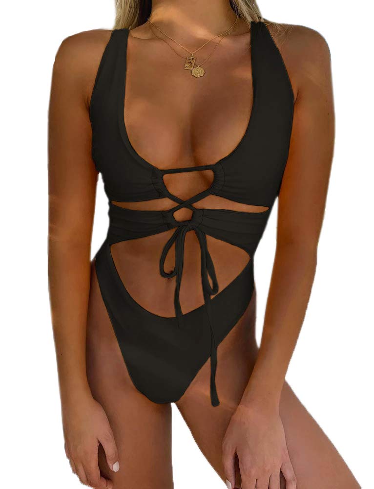 CHYRII Women's Cutout Lace Up Backless Monokini