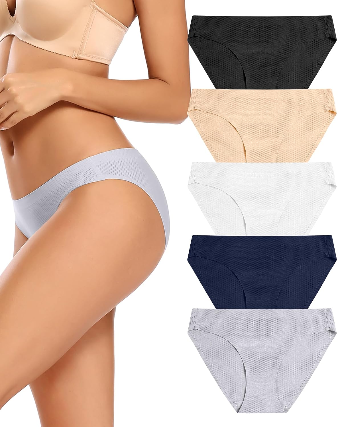 Voenxe Seamless Invisible Bikini Panties 5 Pack