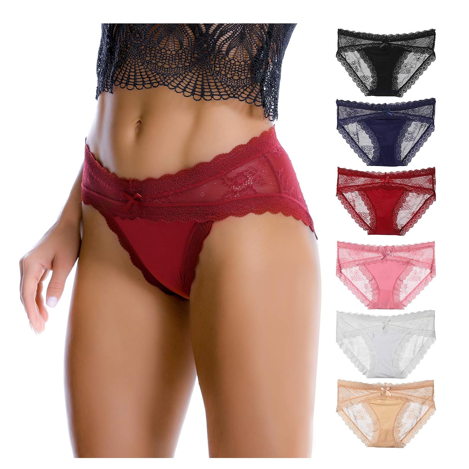 LEVAO Women's Lace Cheeky Panties 6-Pack