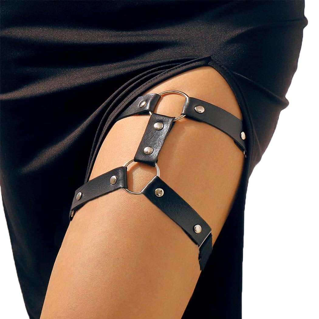 BODIY Black PU Leather Thigh Garter Belt