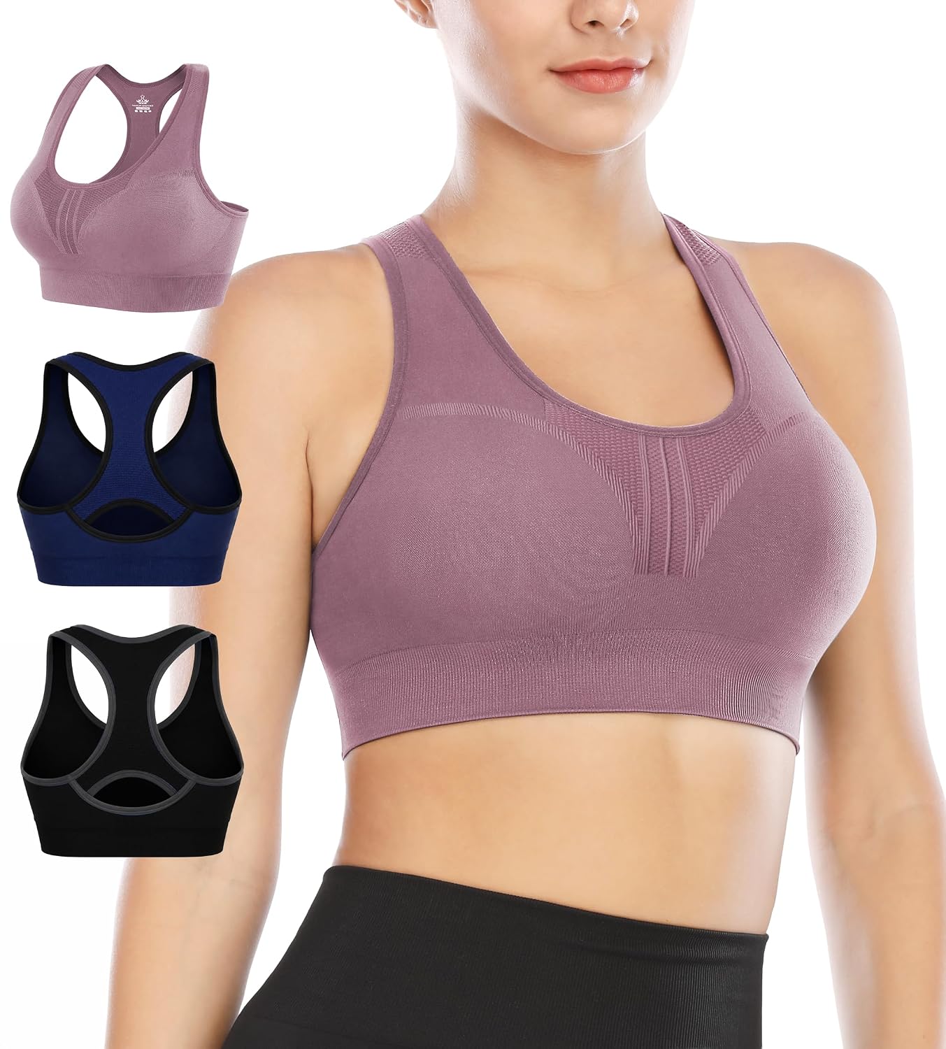 Heathyoga High Impact Padded Racerback Sports Bra Pack