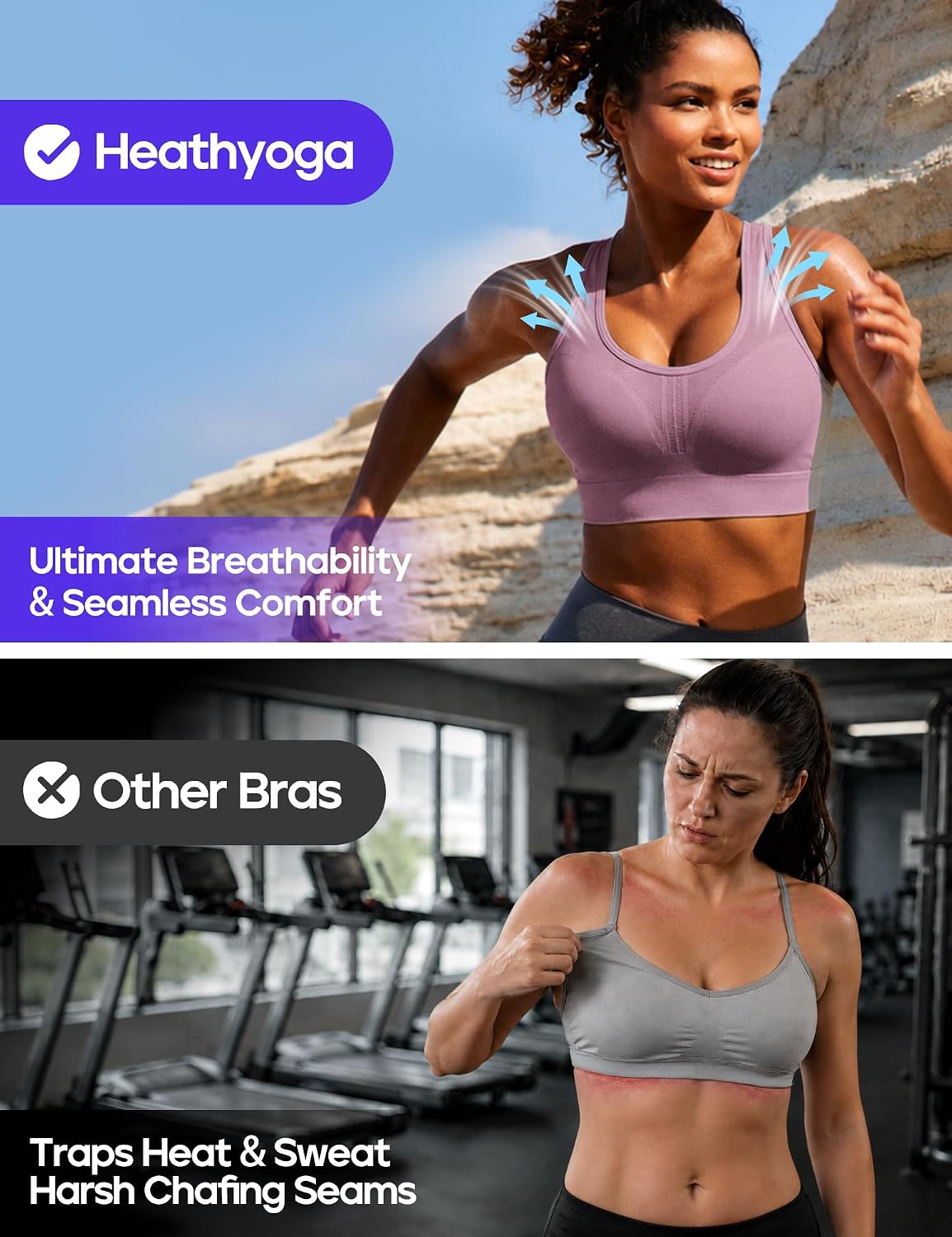 Back view of the Heathyoga strappy racerback design