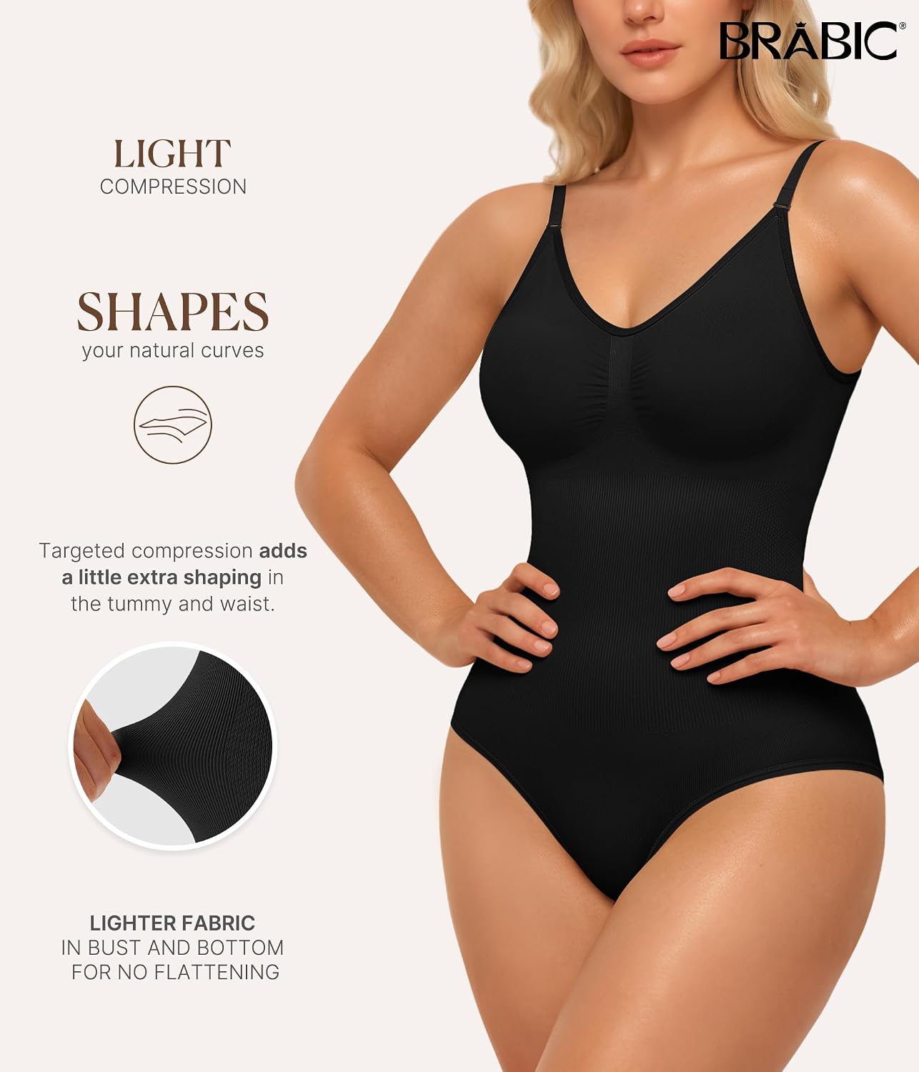 BRABIC Women's Seamless V-Neck Tummy Control Bodysuit — image 2