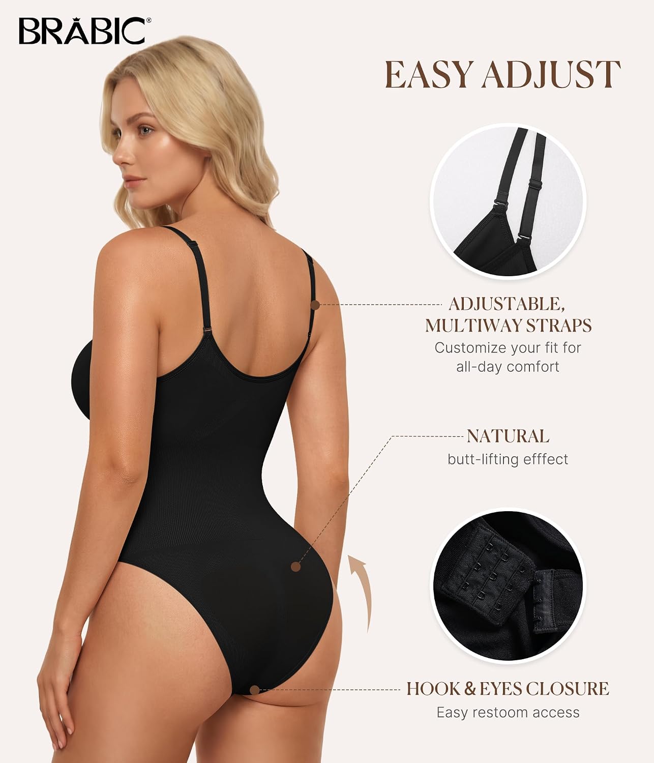 BRABIC Women's Seamless V-Neck Tummy Control Bodysuit — image 3