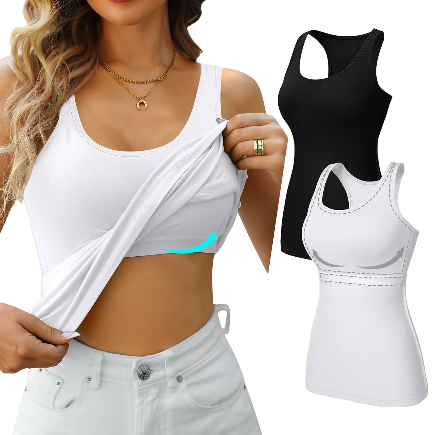 V FOR CITY Women's Cotton Racerback Shelf Bra Tank Top