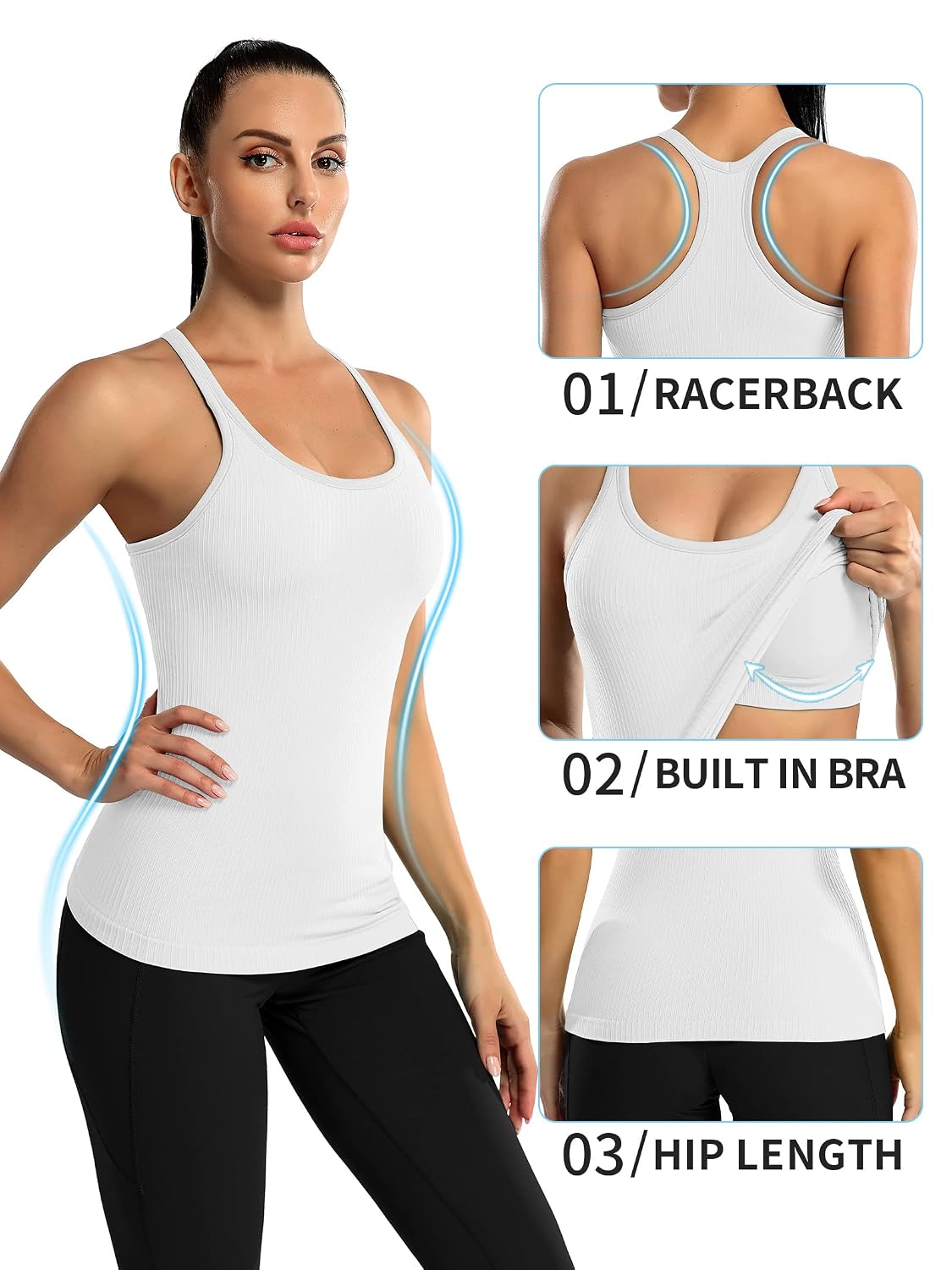 ATTRACO Ribflex Ribbed Workout Tank with Built-in Bra — image 8