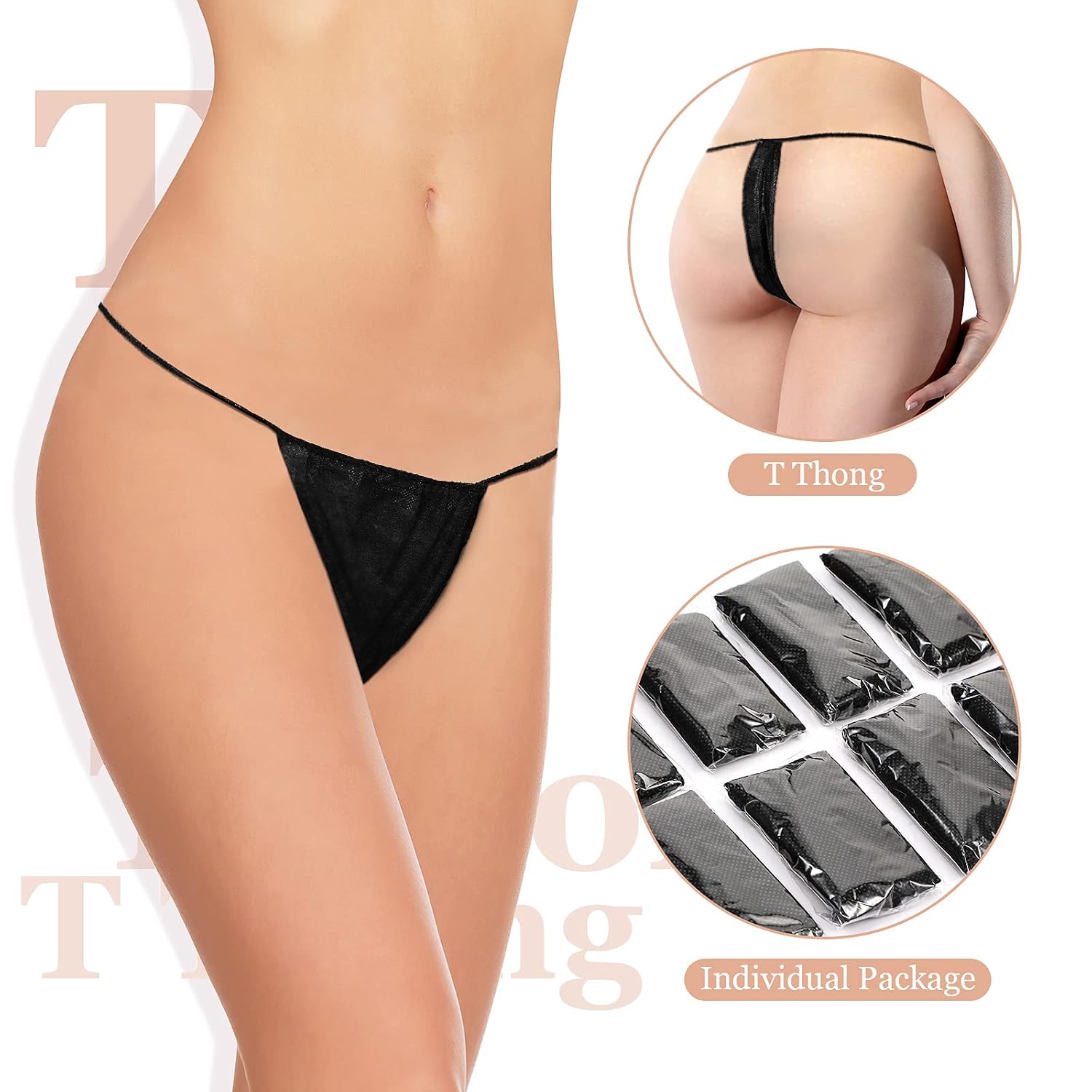 Geyoga 100 Pack Disposable Nonwoven Thong Panties — image 3