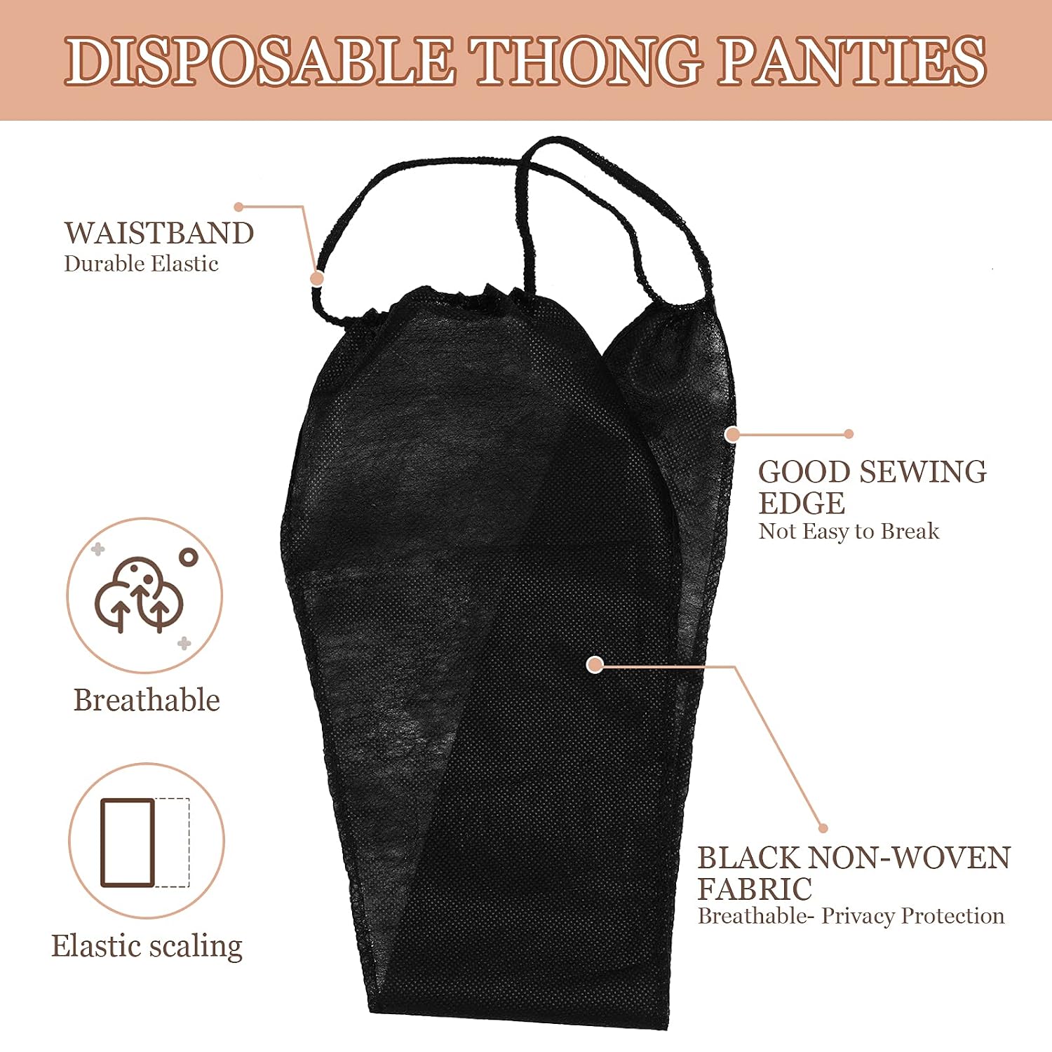 Geyoga 100 Pack Disposable Nonwoven Thong Panties — image 4