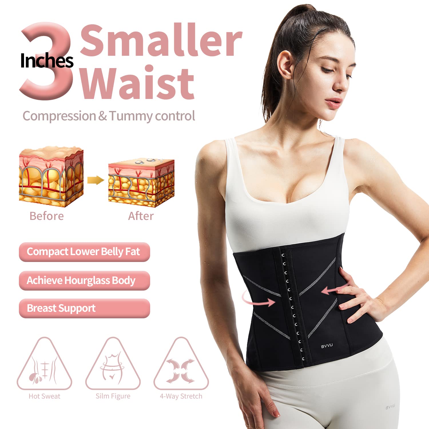 BVVU Underbust Latex Waist Trainer for Women — image 3