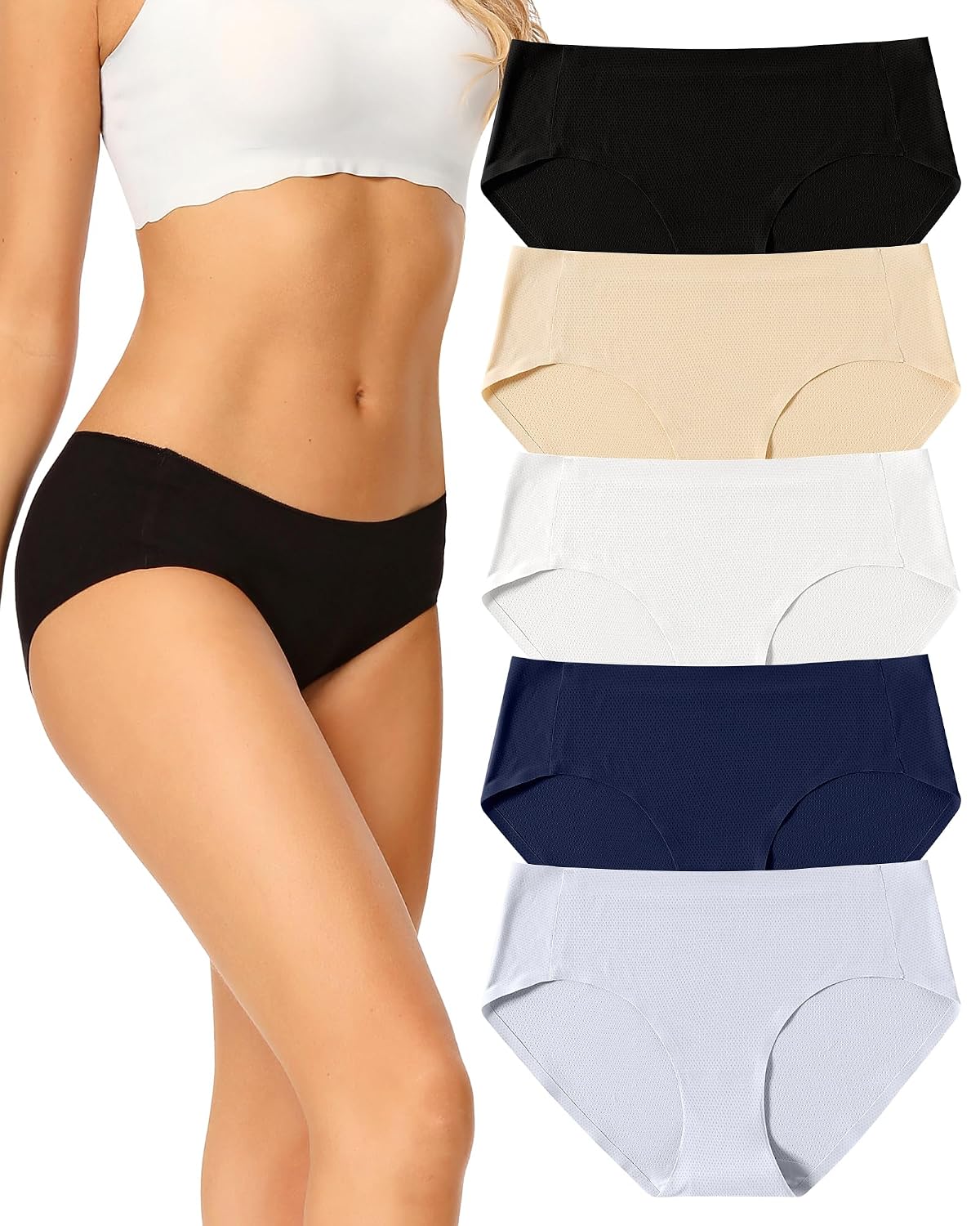 voenxe Seamless No Show Bikini Panties 5-Pack