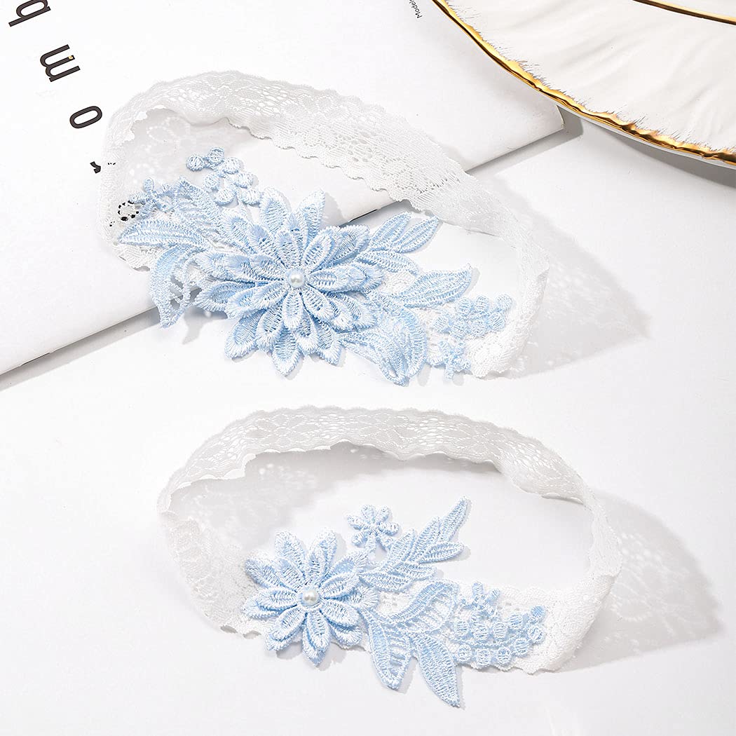 EVAZEN Blue Lace Floral Wedding Garter Set — image 2