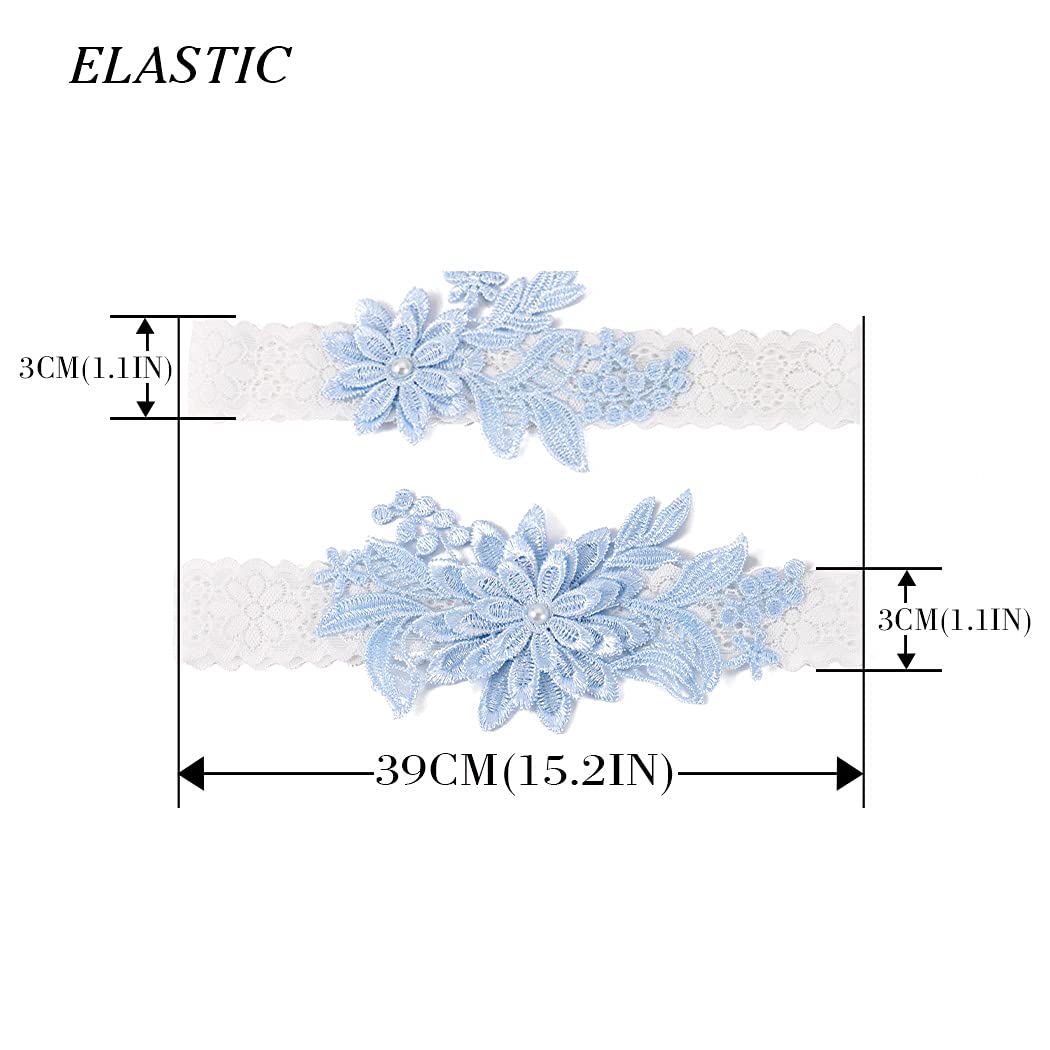 EVAZEN Blue Lace Floral Wedding Garter Set — image 4