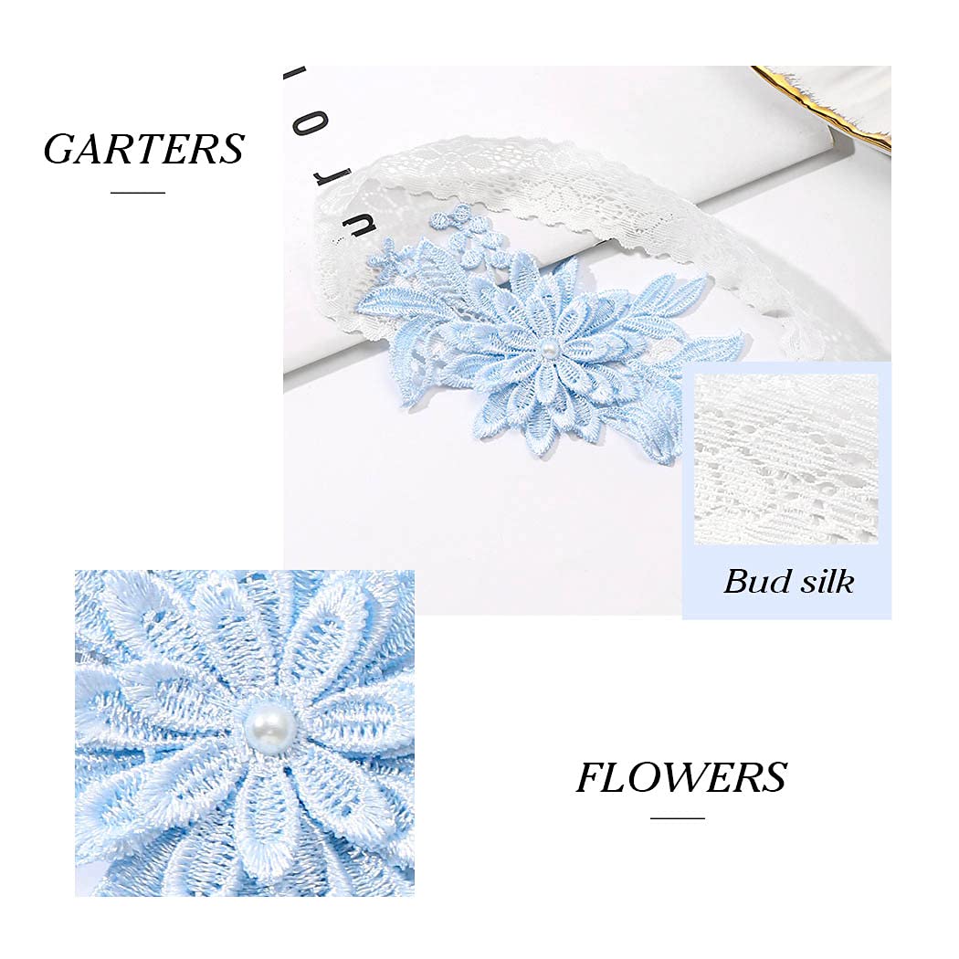 EVAZEN Blue Lace Floral Wedding Garter Set — image 6