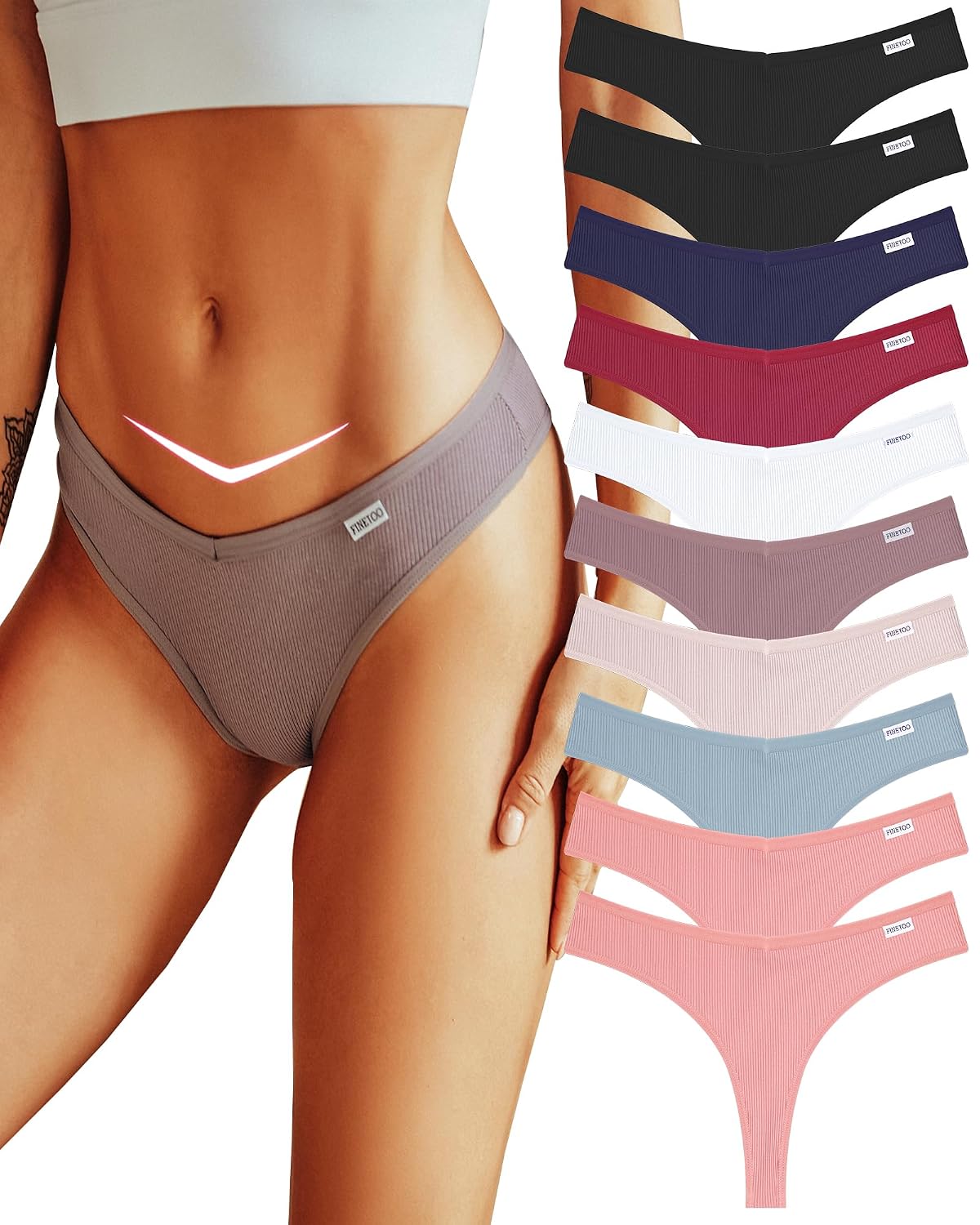 FINETOO 10-Pack Cotton Thongs for Women
