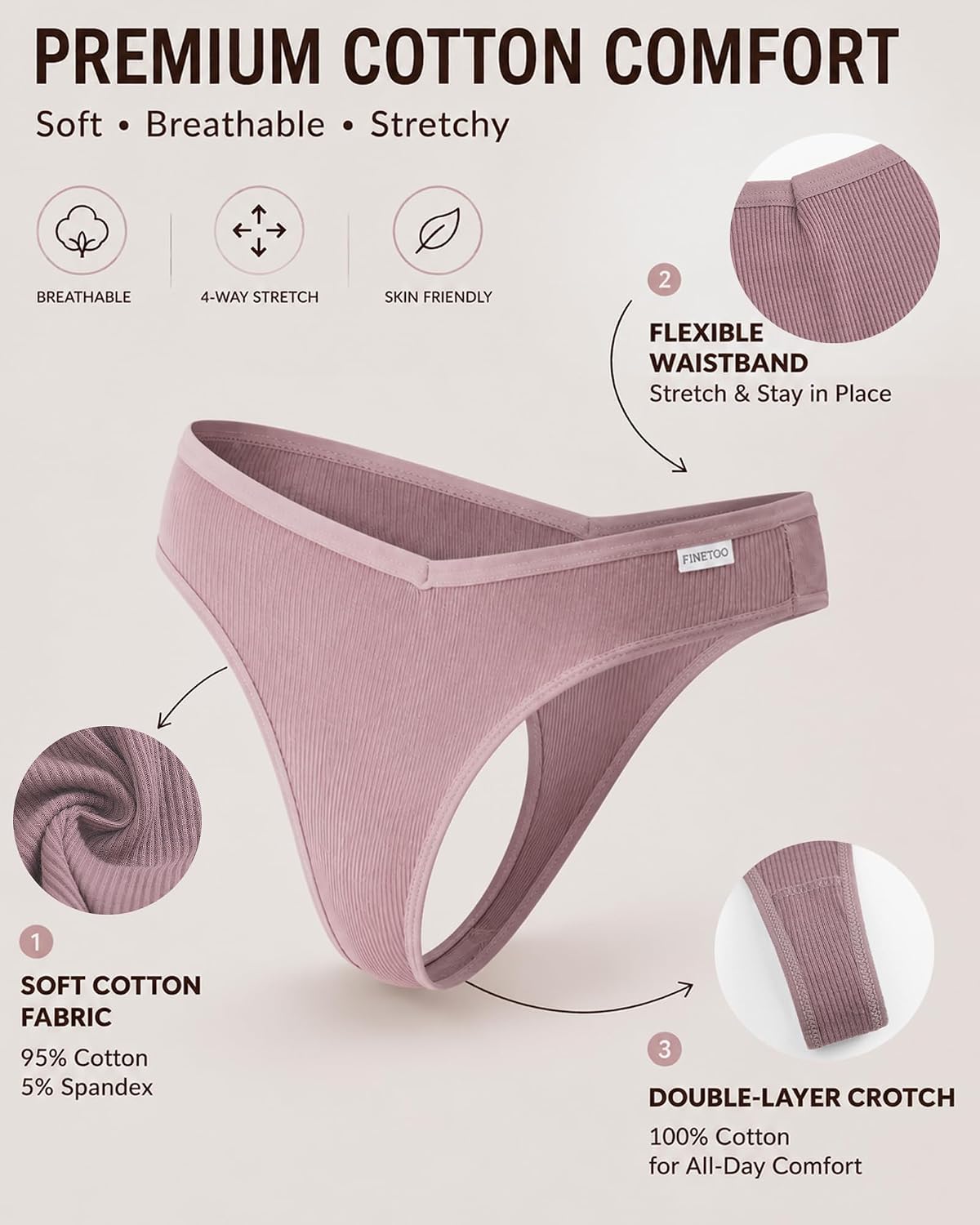 FINETOO 10-Pack Cotton Thongs for Women — image 4