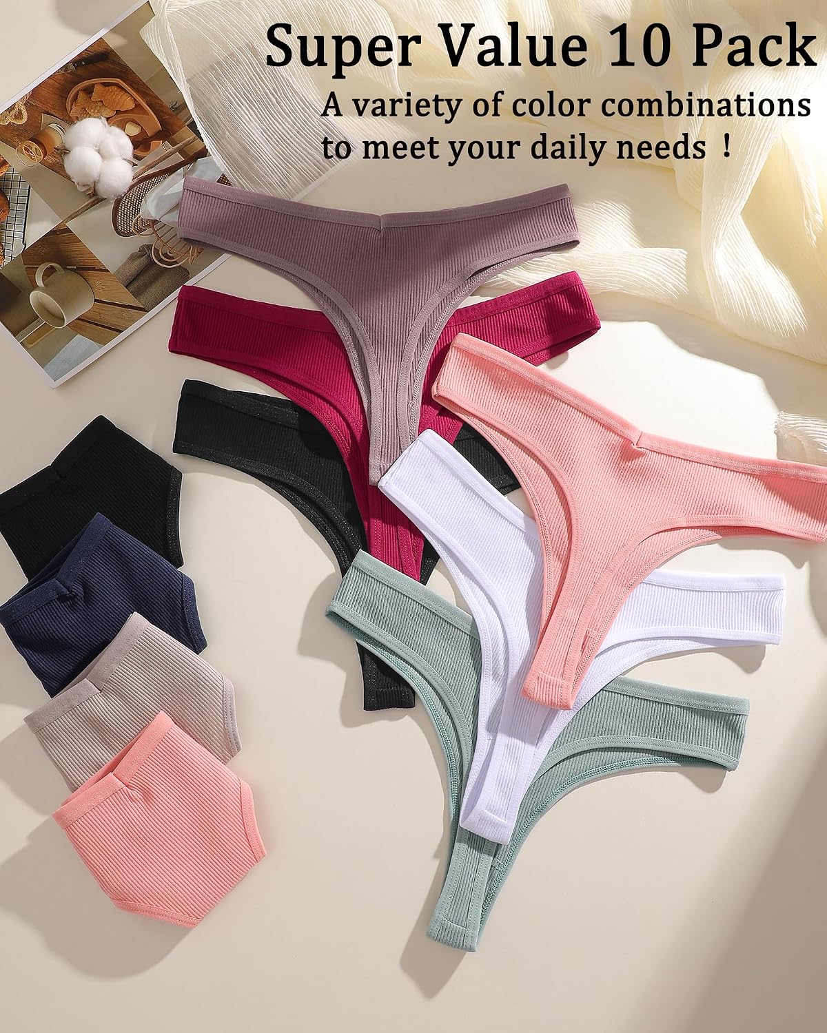 FINETOO 10-Pack Cotton Thongs for Women — image 5