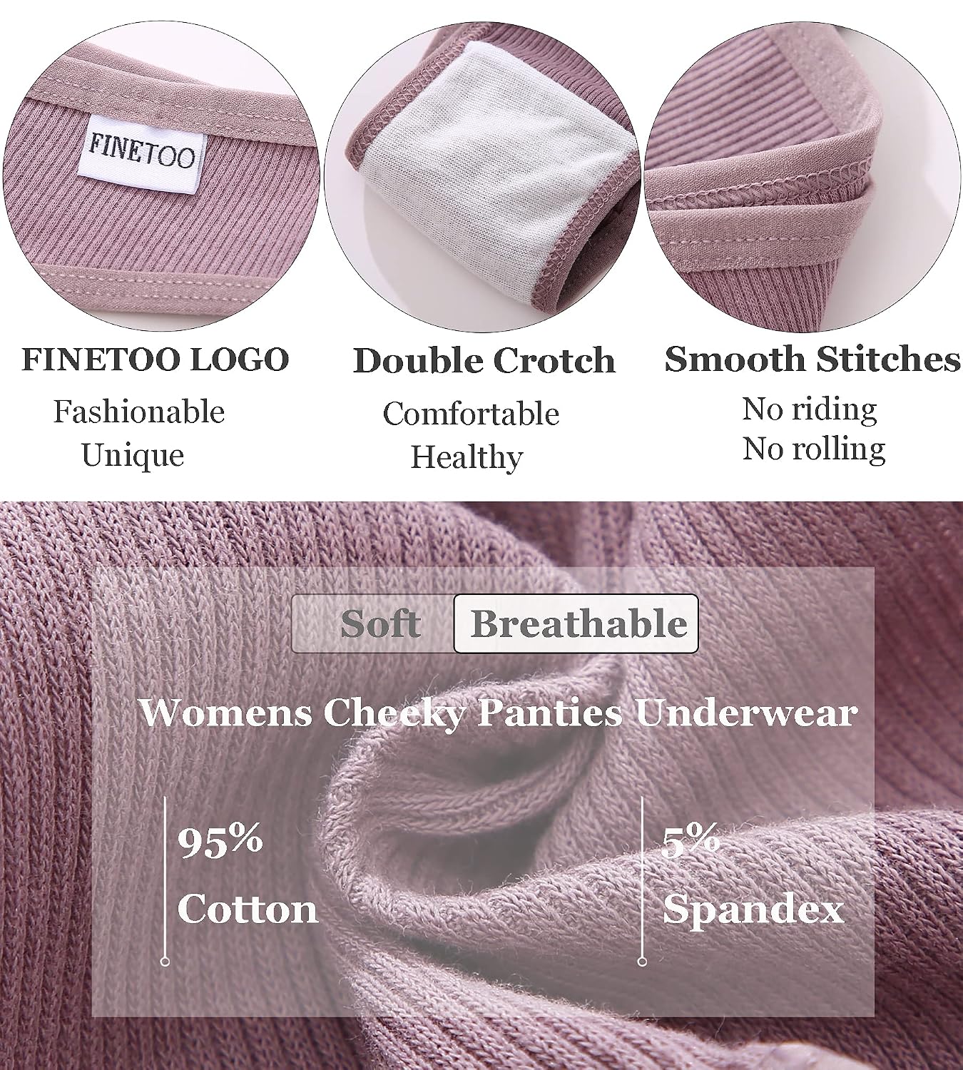 FINETOO Women's Stretch Cotton Cheeky Panties — image 6