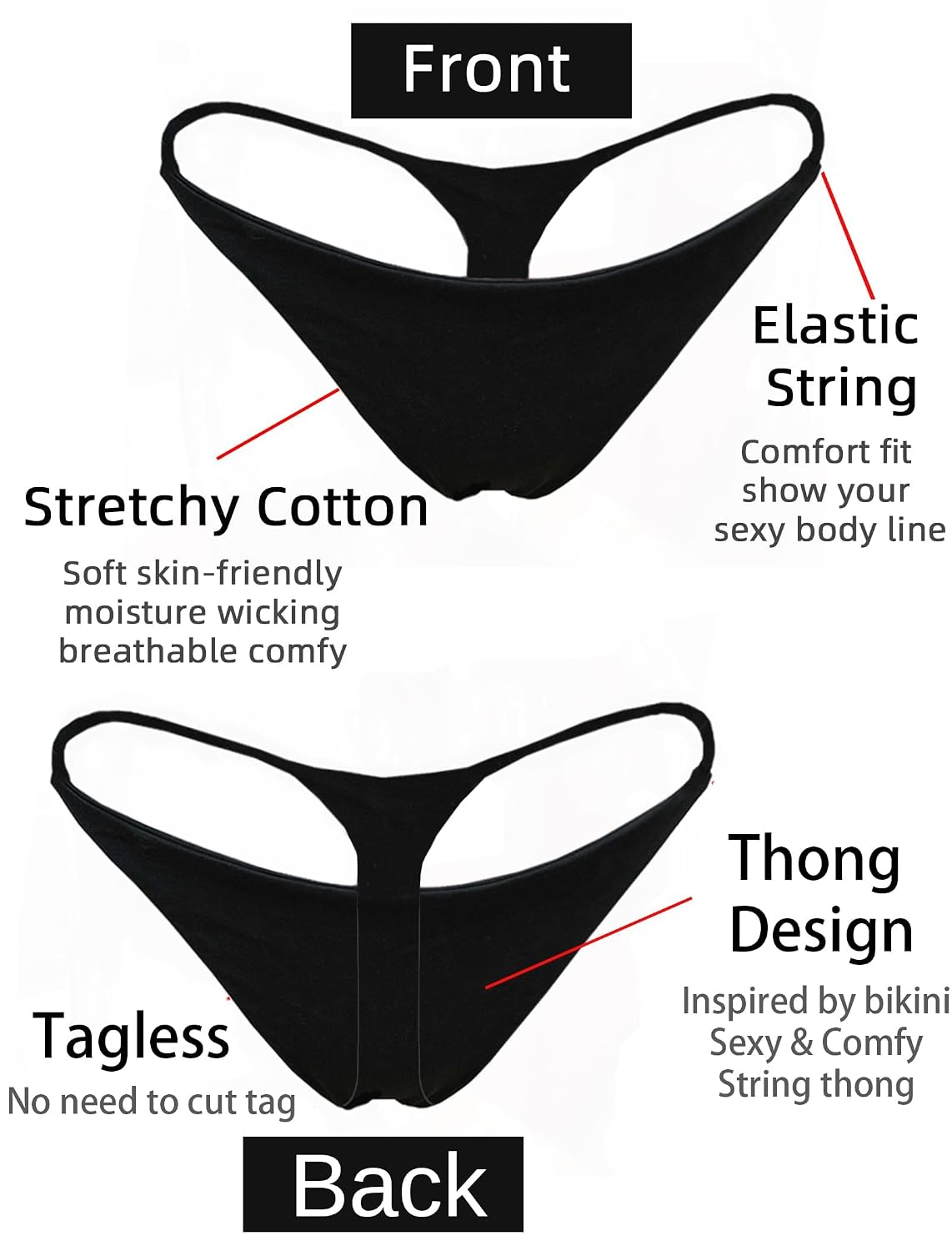 KUKU PANDA Cotton Thongs 3 Pack for Women — image 9