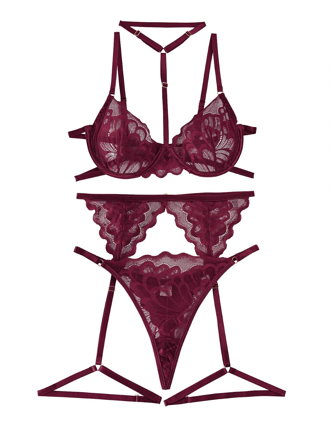 Lilosy 3-Piece Lace Lingerie Set with Garter — image 3