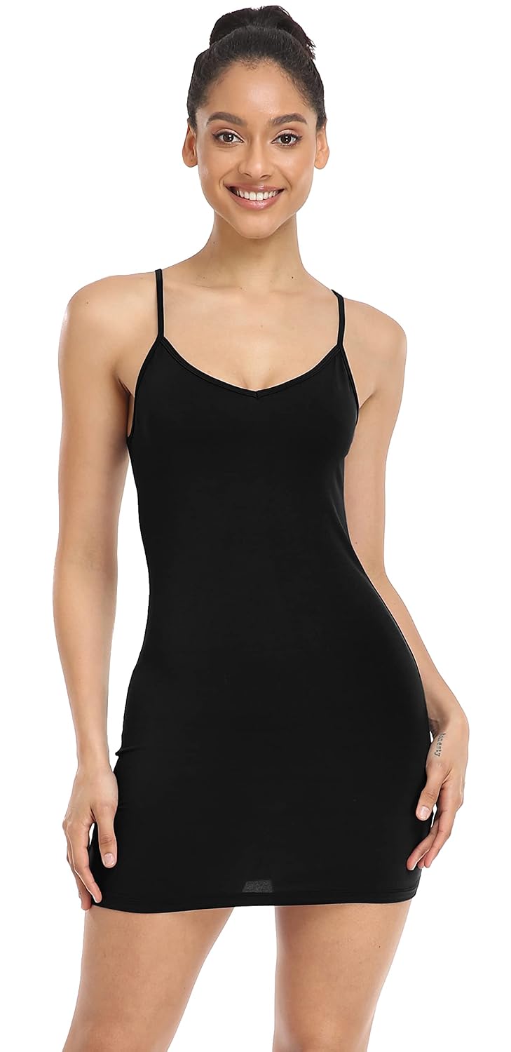 Qaffier Adjustable Spaghetti Strap Mini Slip Dress