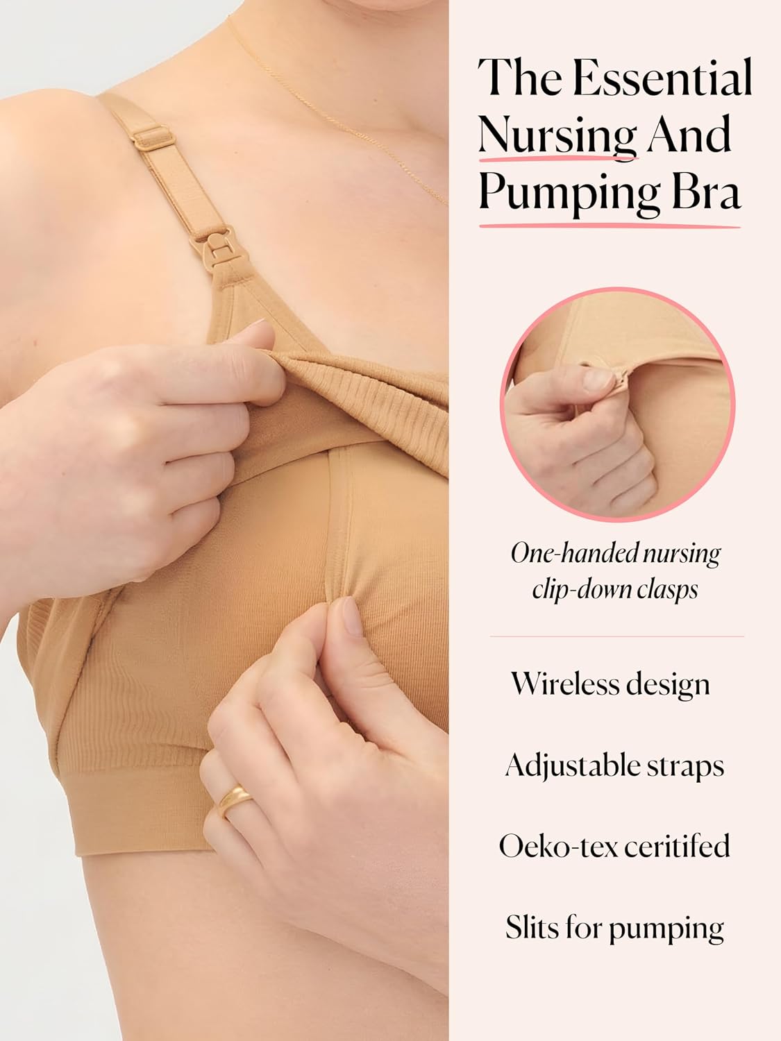 HATCH nursing and pumping bra, ribbed band and clip detail
