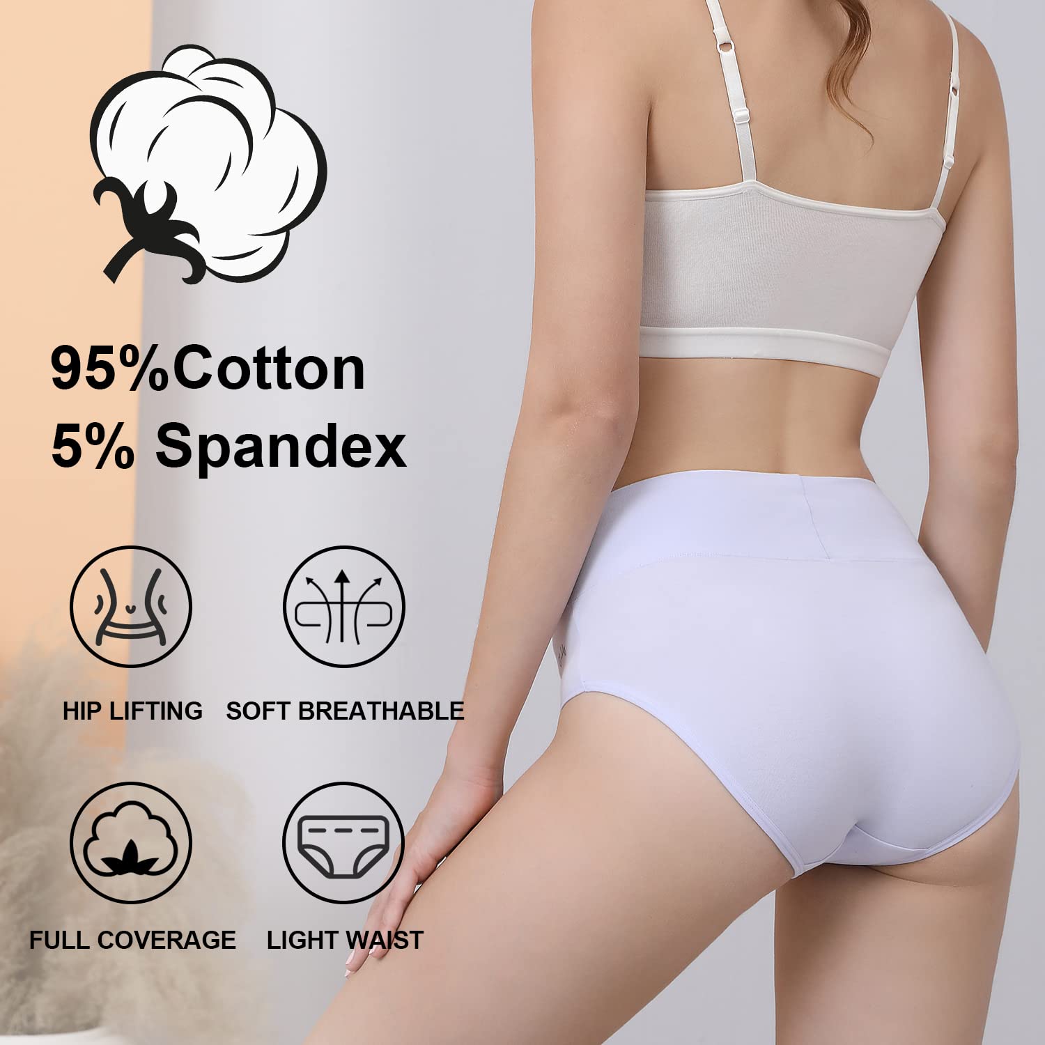 Coskefy Women's High Waisted Cotton Briefs 5 Pack — image 5