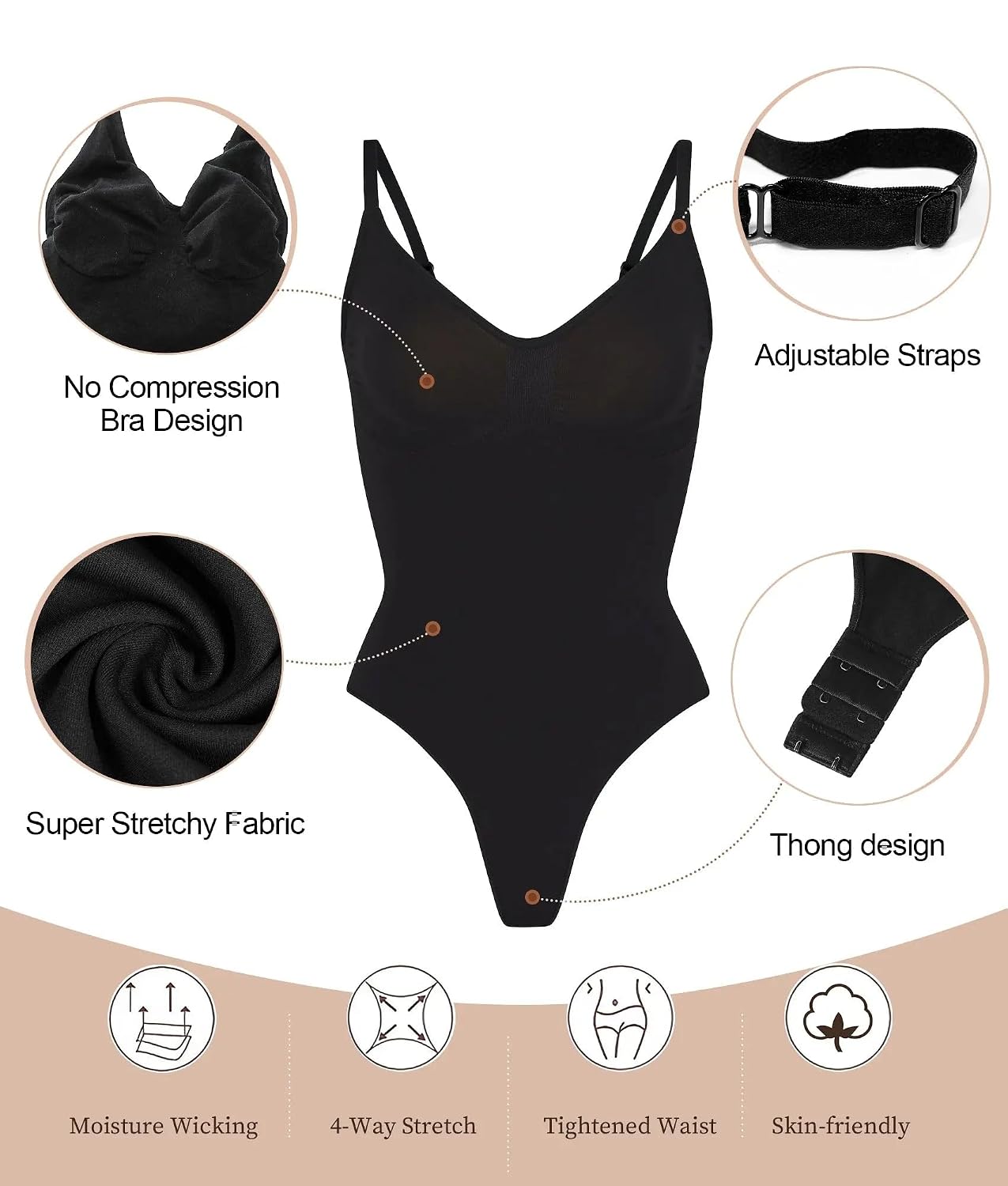 SHAPERX Tummy Control Seamless Thong Bodysuit — image 4