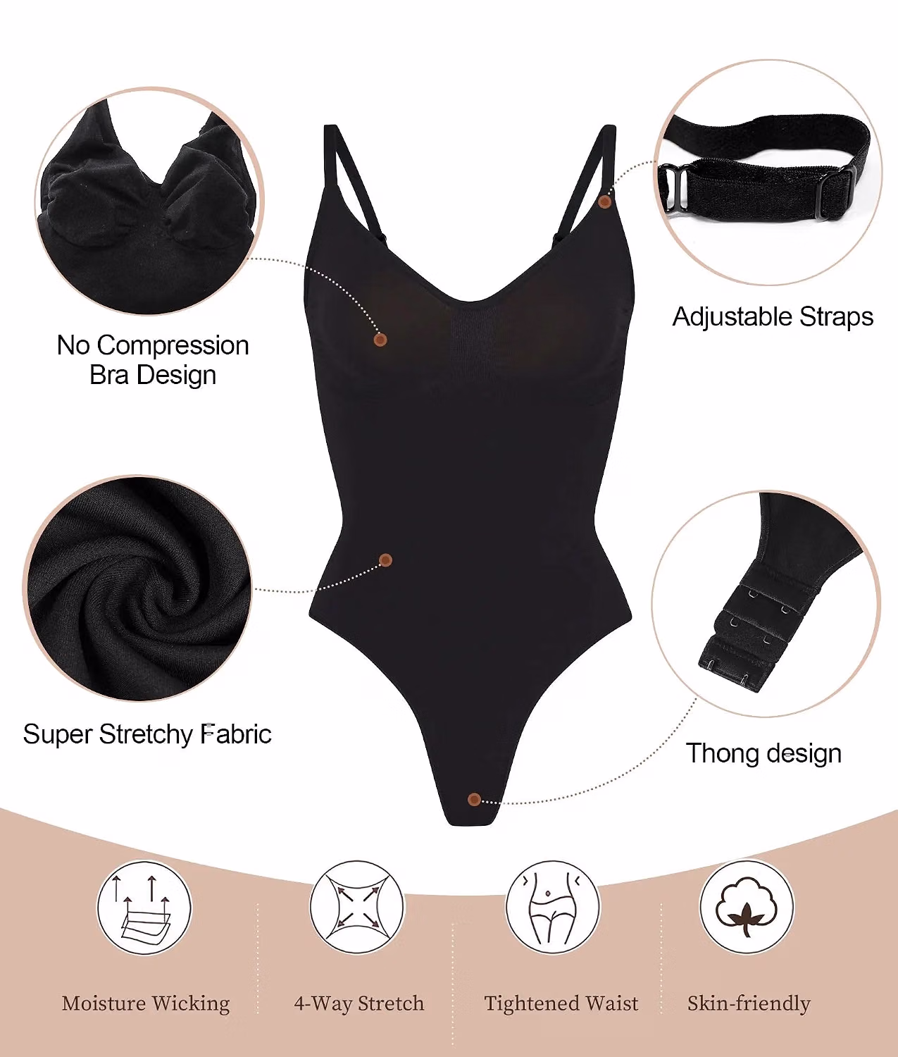 SHAPERX Waist Snatching Thong Bodysuit — image 4